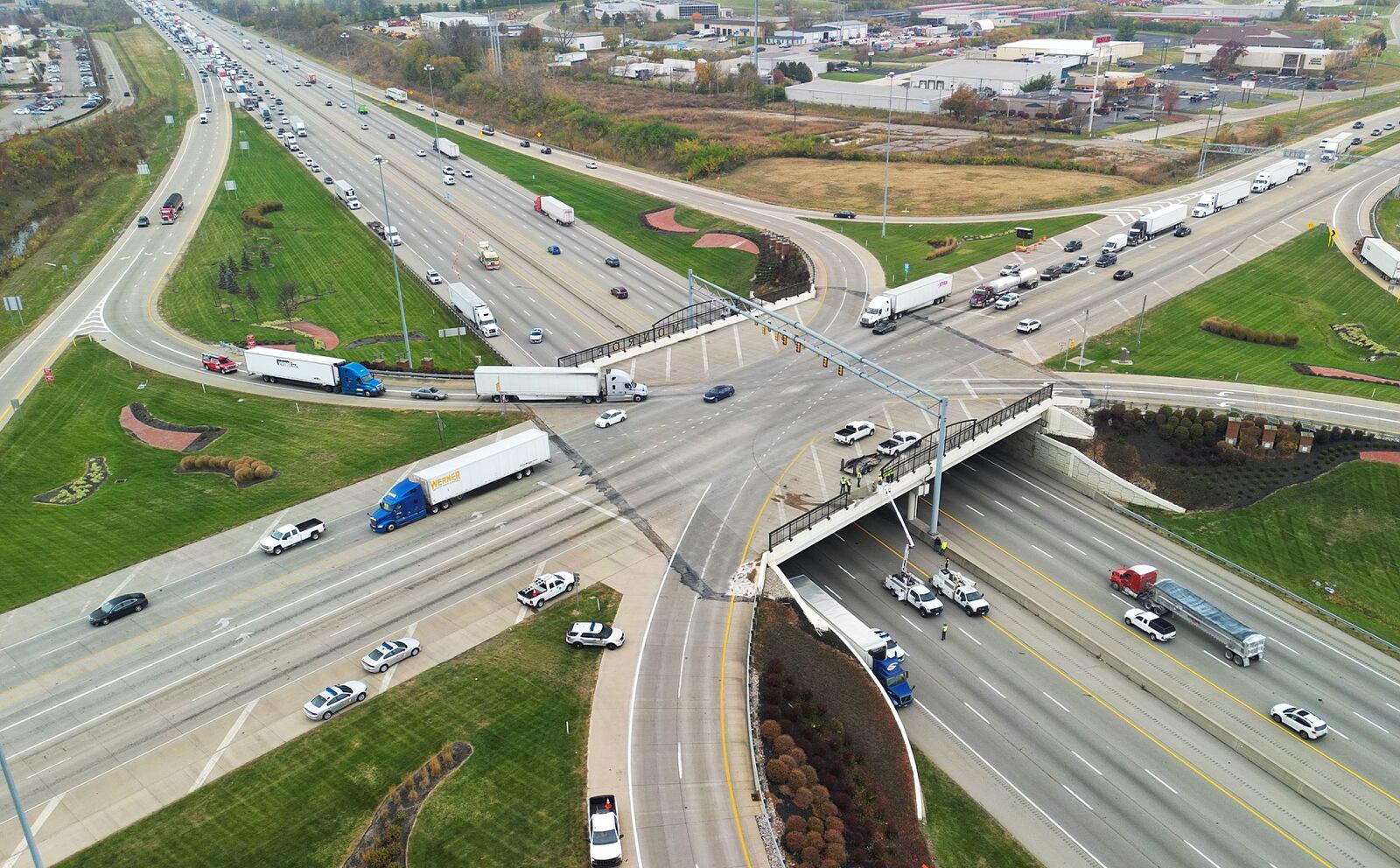 A barrier at Ohio 63 and Interstate 75 was damaged Nov. 2, 2022 due to a crash there. NICK GRAHAM/STAFF