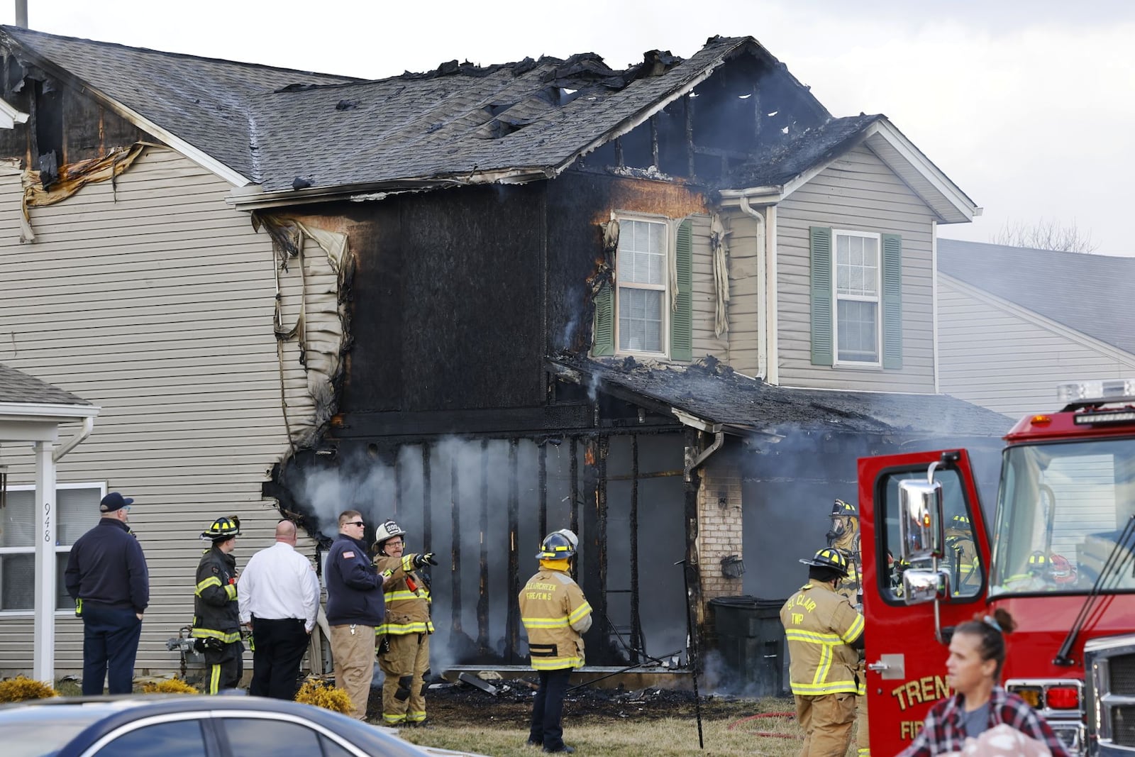 A dog was rescued from a house fire Friday, Feb. 23, 2024, that displaced a family on Marcia Drive in Trenton. NICK GRAHAM/STAFF