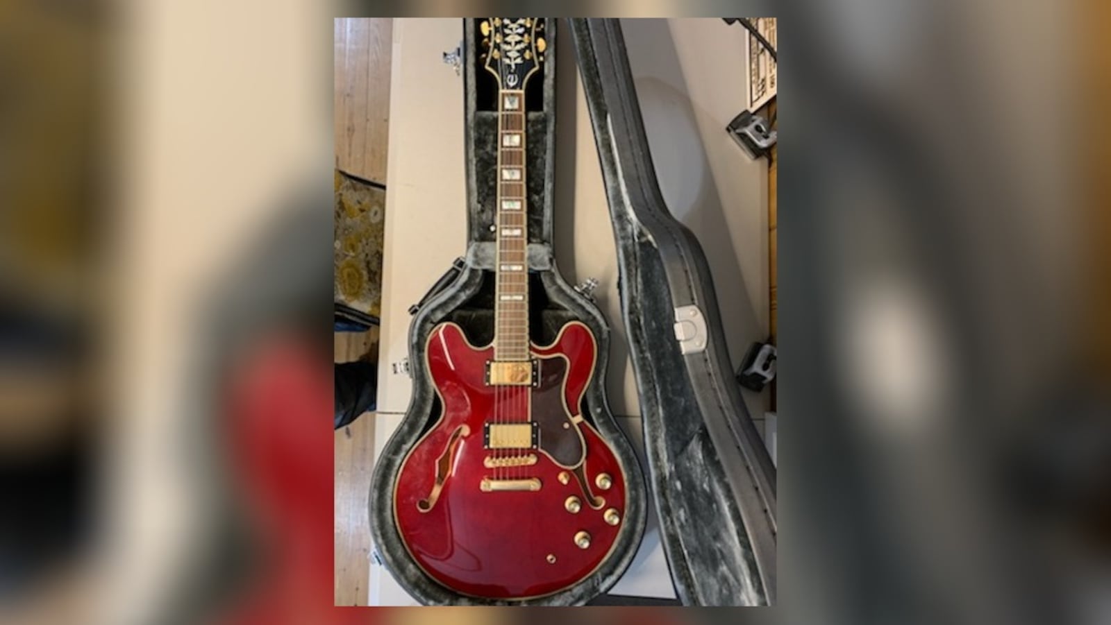 This will be one of the items patrons can bid on in this year's raffle. It's an Epiphone, Sheraton Pro II, semi-hollow body guitar with a hard case, amp, three pedals and accessories. It will be part of the raffle on April 9-11. CONTRIBUTED