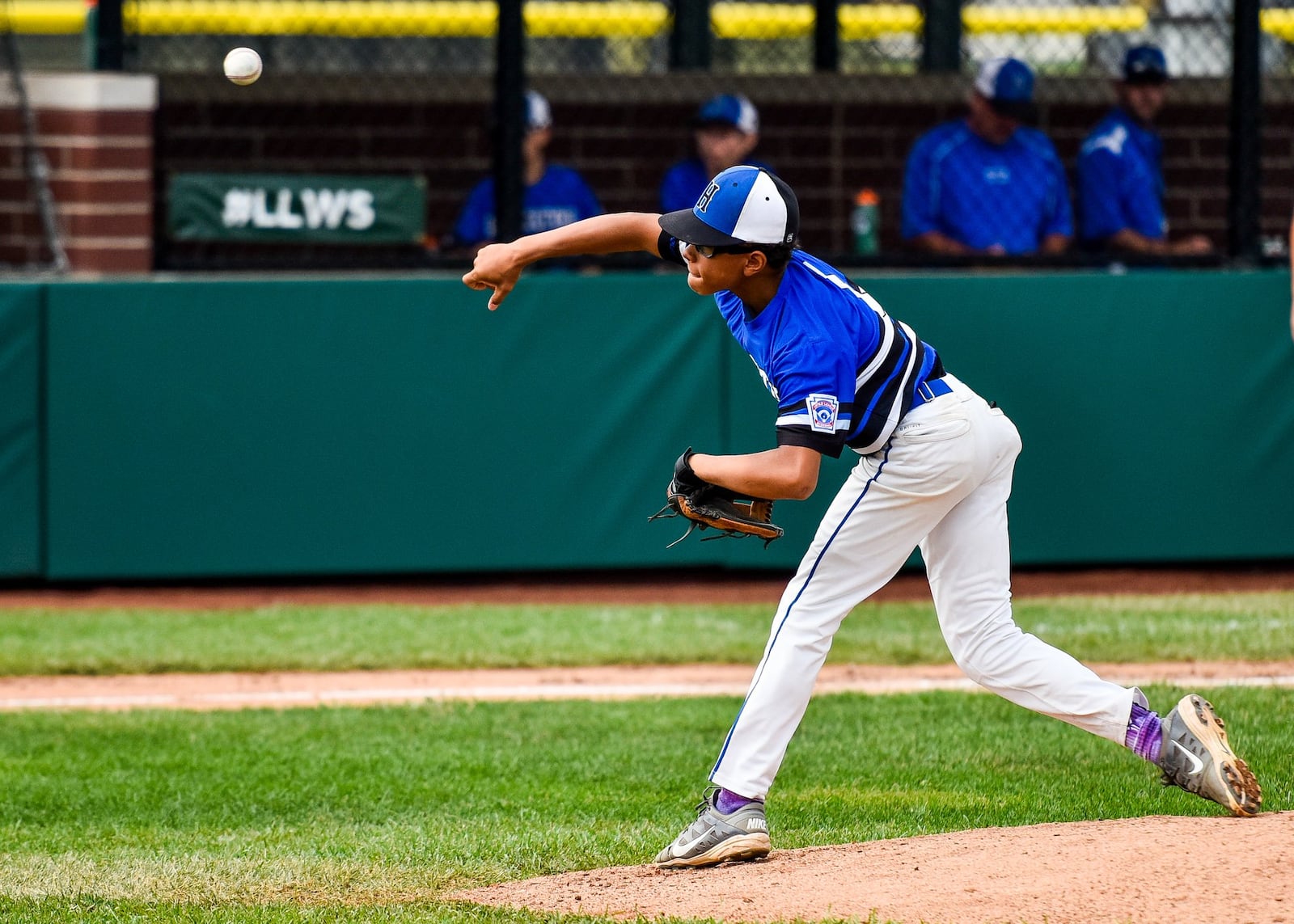 Hamilton West Side’s Braedyn Moore delivers a pitch Monday during a 10-2 victory over Grosse Pointe Woods-Shores (Mich.) in the Little League Great Lakes Regional at Grand Park Sports Campus in Westfield, Ind. NICK GRAHAM/STAFF