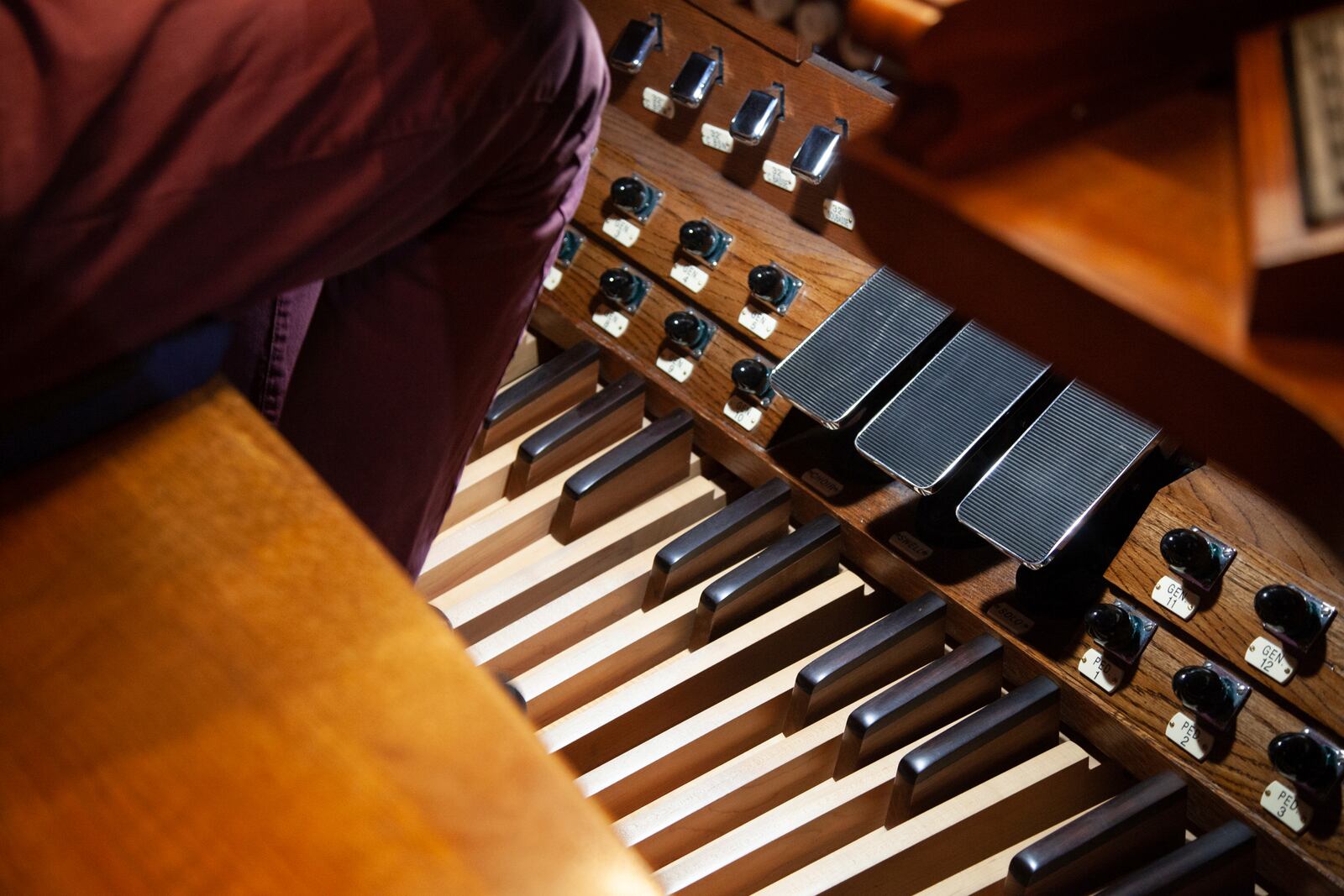 Colin MacKnight plays the pedal-board on the organ at Trinity Episcopal Cathedral in Little Rock, Ark., Tuesday, Jan. 21, 2025. (AP Photo/Katie Adkins)