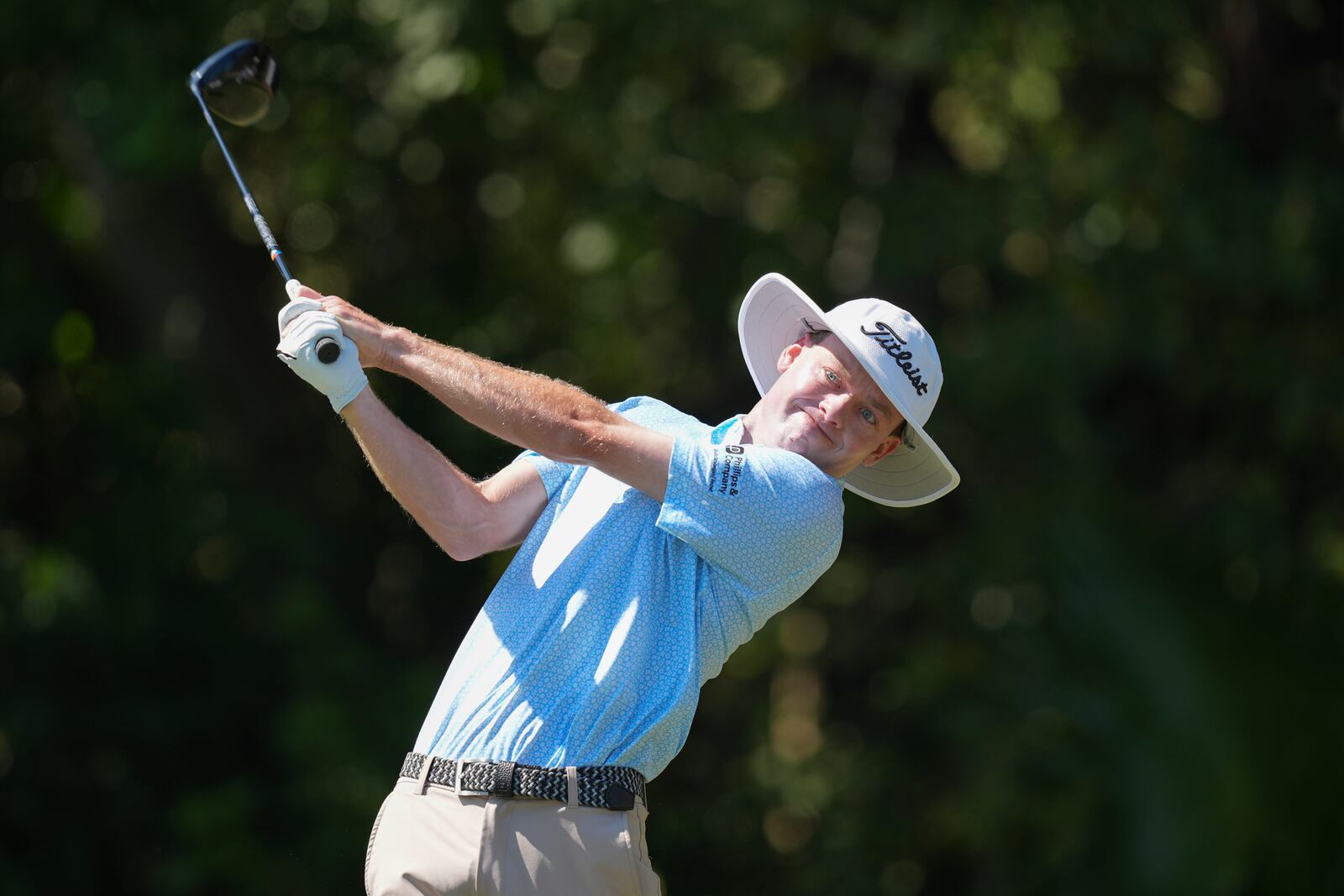 Joe Highsmith tees off on the third hole during the final round of the Cognizant Classic golf tournament, Sunday, March 2, 2025, in Palm Beach Gardens, Fla. (AP Photo/Rebecca Blackwell)