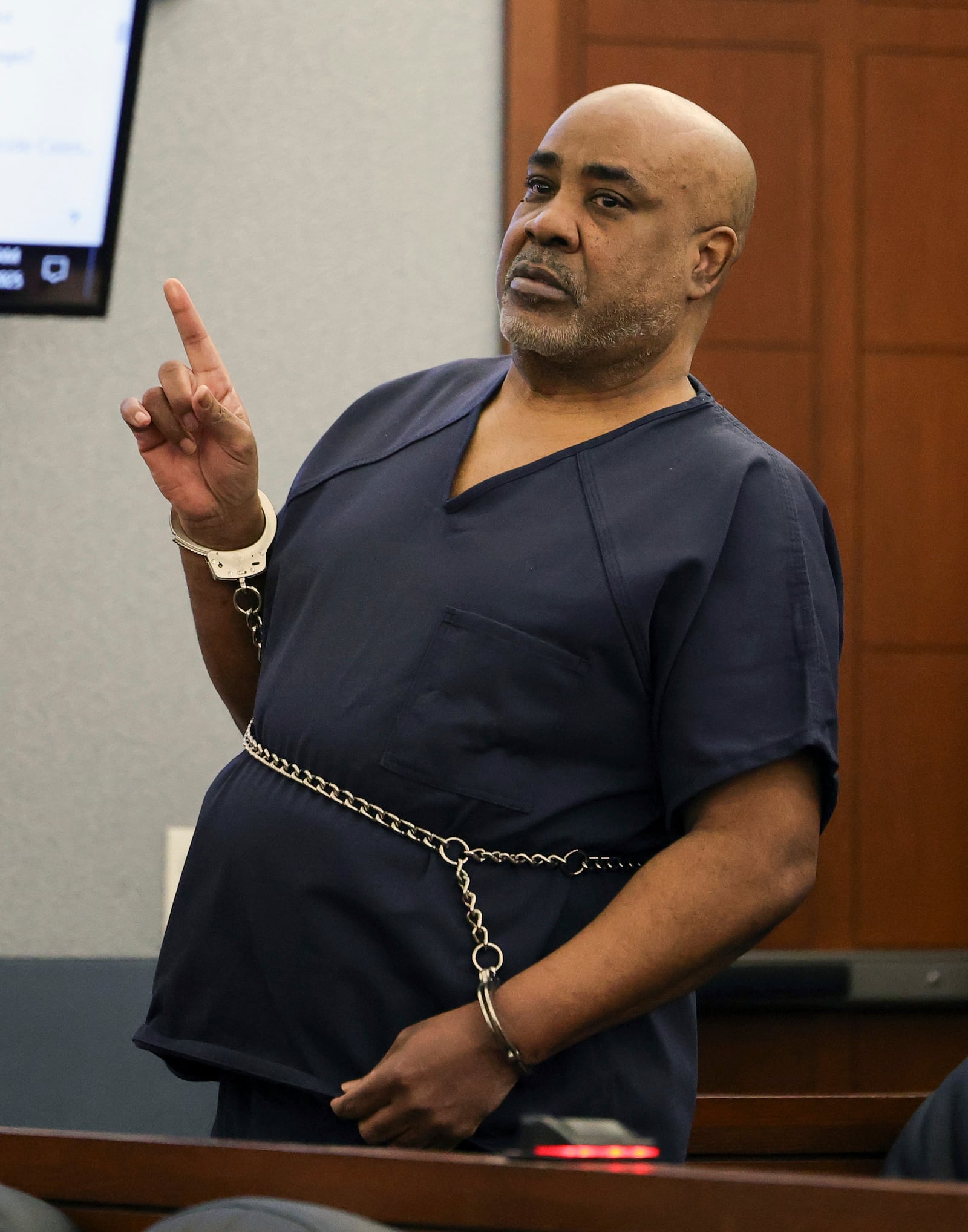 Duane “Keffe D” Davis appears in court for a hearing on a motion to dismiss charges for his involvement in the 1996 killing of rapper Tupac Shakur, Tuesday, Jan. 21, 2025 in Las Vegas. (Ethan Miller/Pool Photo via AP)