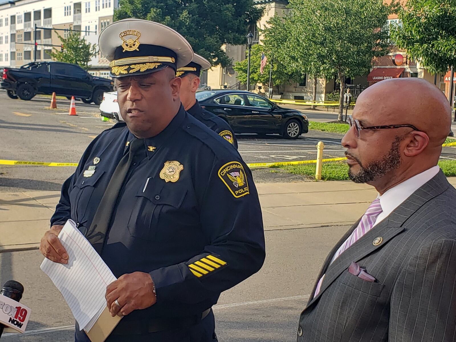 Cincinnati Police Chief Eliot Isaac speaks to the media Friday, Aug. 7, 2020, regarding the police chase that ended in Newport, Kentucky. Four people were struck, two fatally, when the suspect vehicle lost control. CINCINNATI POLICE DEPARTMENT