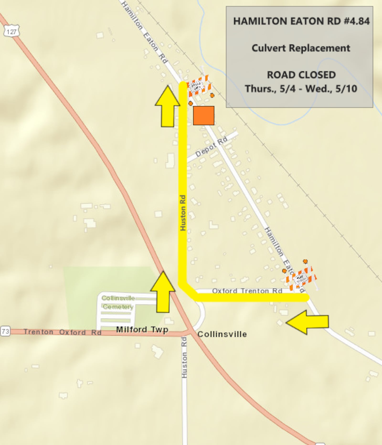 A portion of Hamilton Eaton Road will be closed May 4-10, 2023 for culvert replacement work, and there will be no through traffic. CONTRIBUTED/BCEO