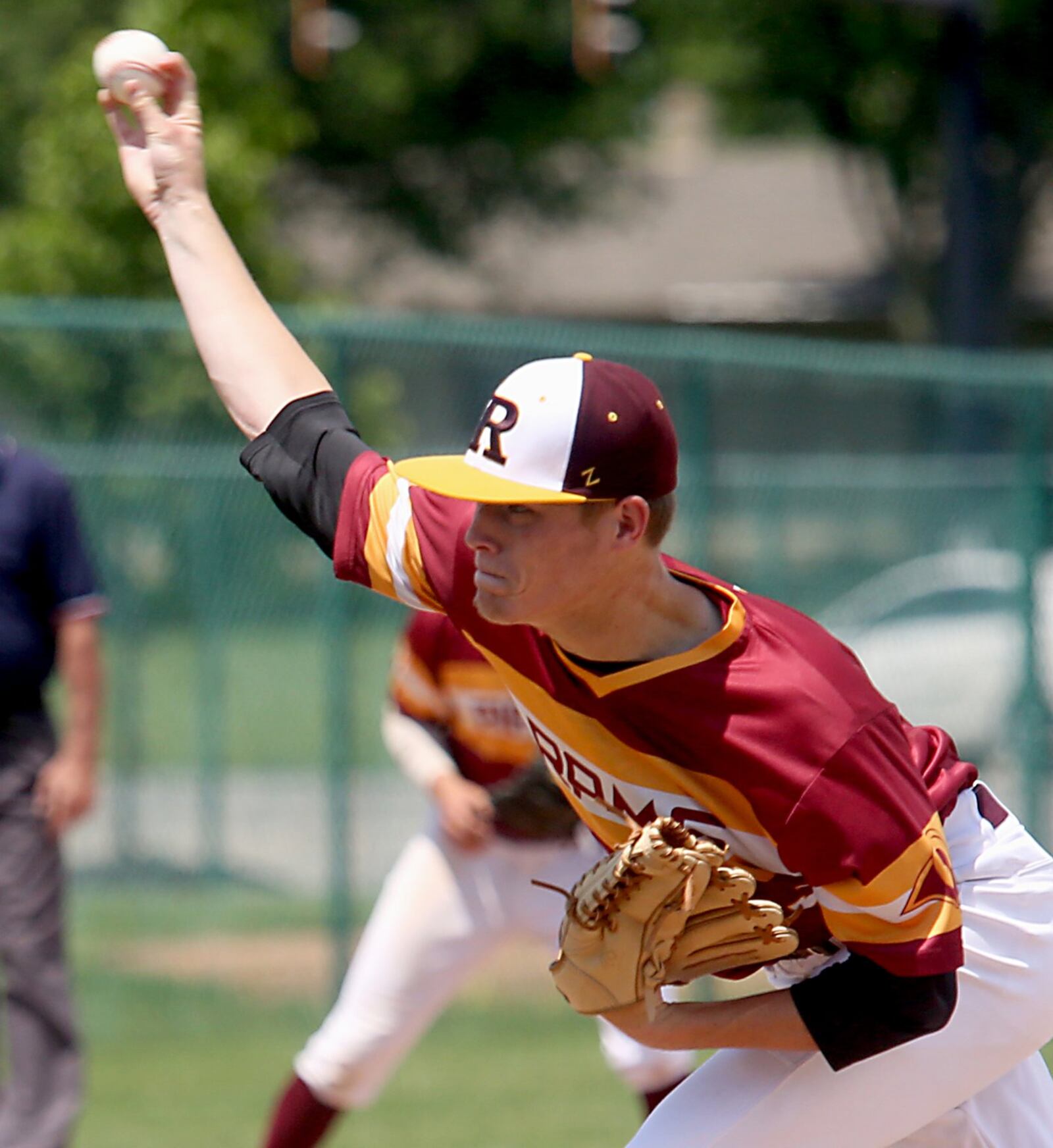 Ross pitcher Thomas House sends a pitch toward the plate Friday during a Division II regional semifinal against Columbus DeSales at Mason. CONTRIBUTED PHOTO BY E.L. HUBBARD