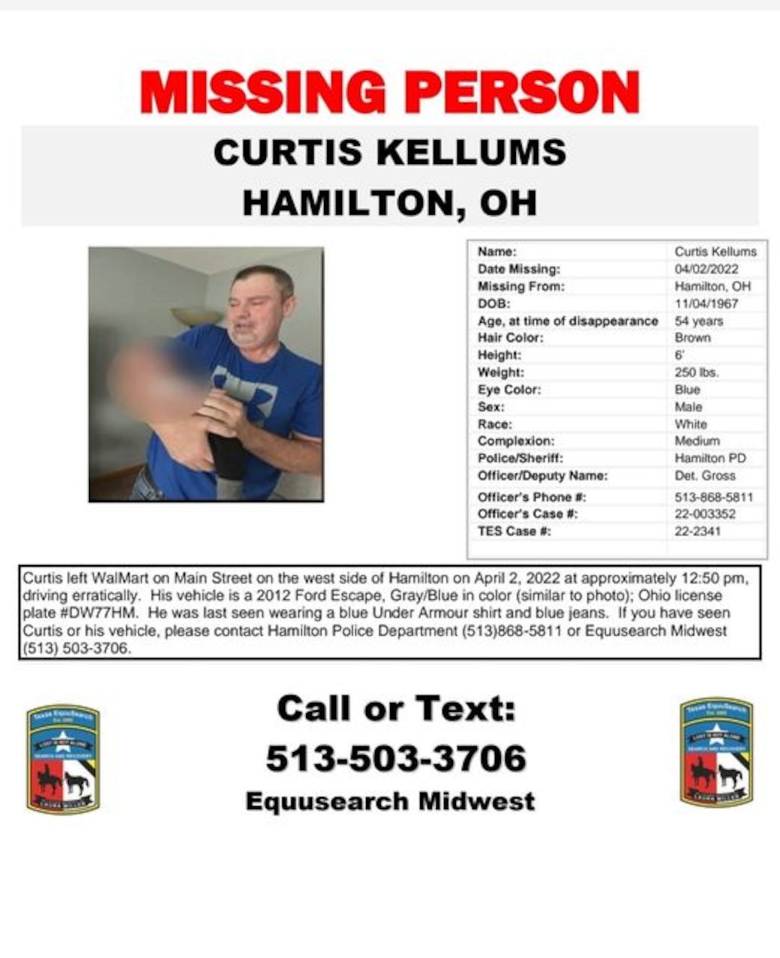 Curtis Kellum has been missing from Hamilton since April 2. SUBMITTED