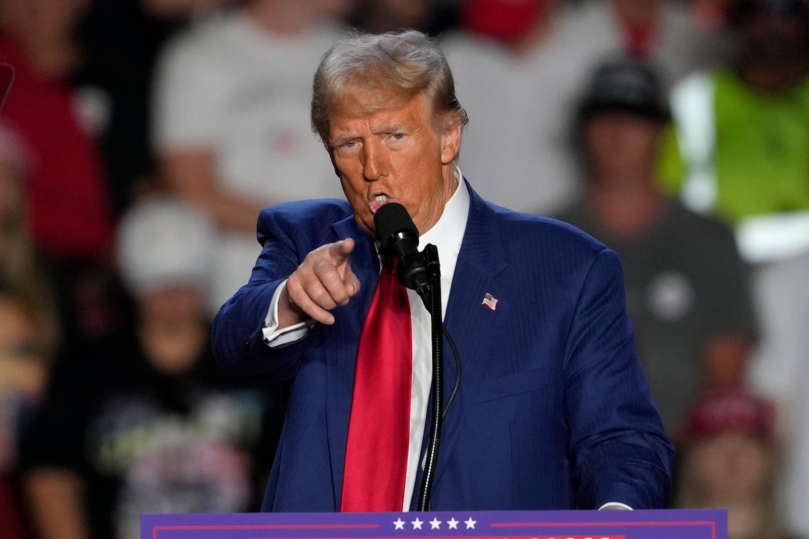 Republican presidential nominee former President Donald Trump speaks at a campaign event at Mullett Arena, Thursday, Oct. 24, 2024, in Tempe, Ariz. (AP Photo/Matt York)