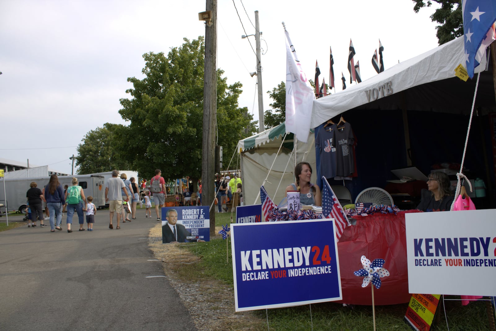 Dee Nicola volunteers at the RFK Jr campaign tent for 12 hours a day to raise funds and educate voters.