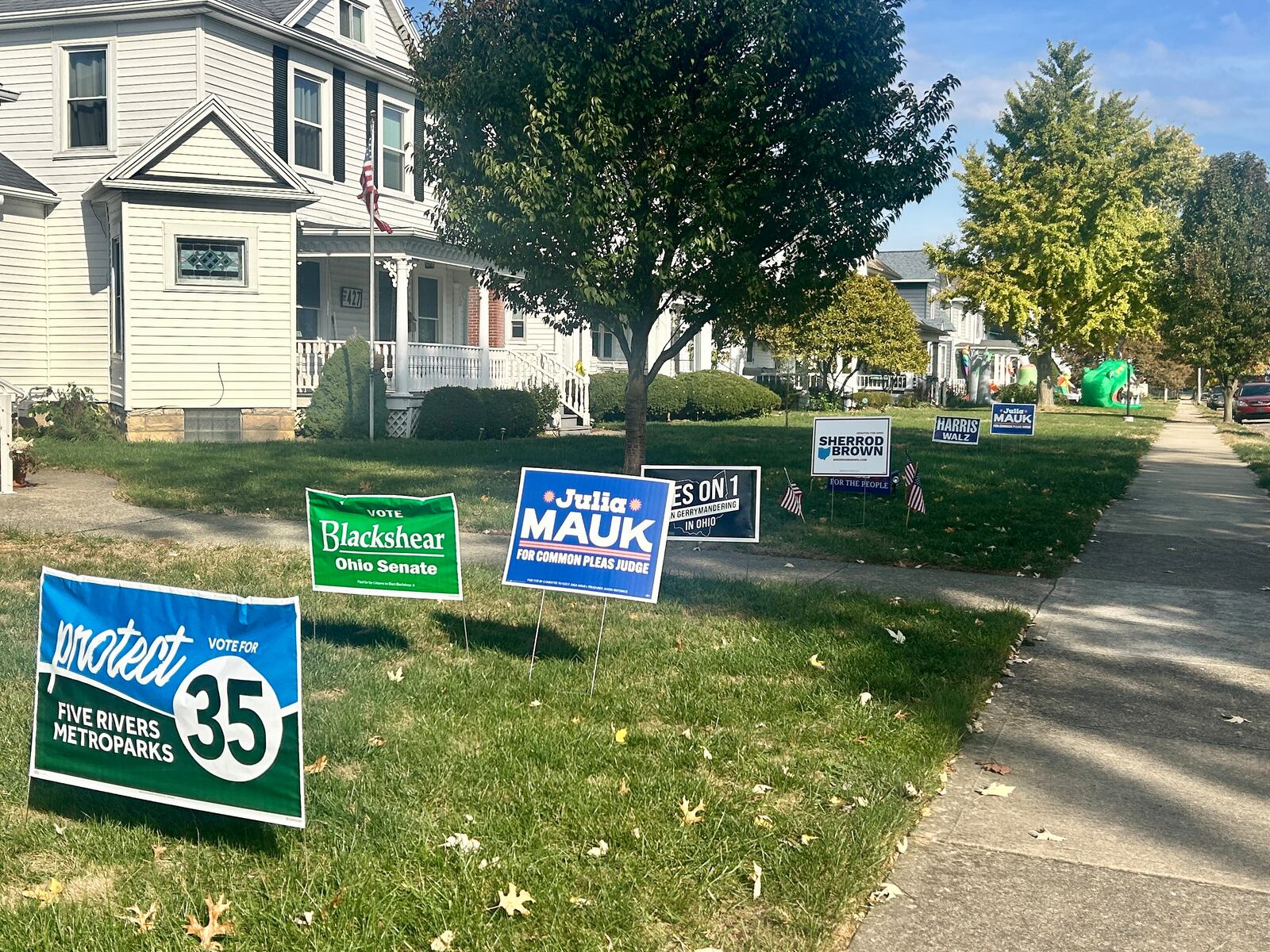 A Miamisburg home on 5th Street dons a yard sign for Willis Blackshear, a candidate for Ohio Senate District 6, despite Miamisburg being recently removed from Ohio's Senate District 6.