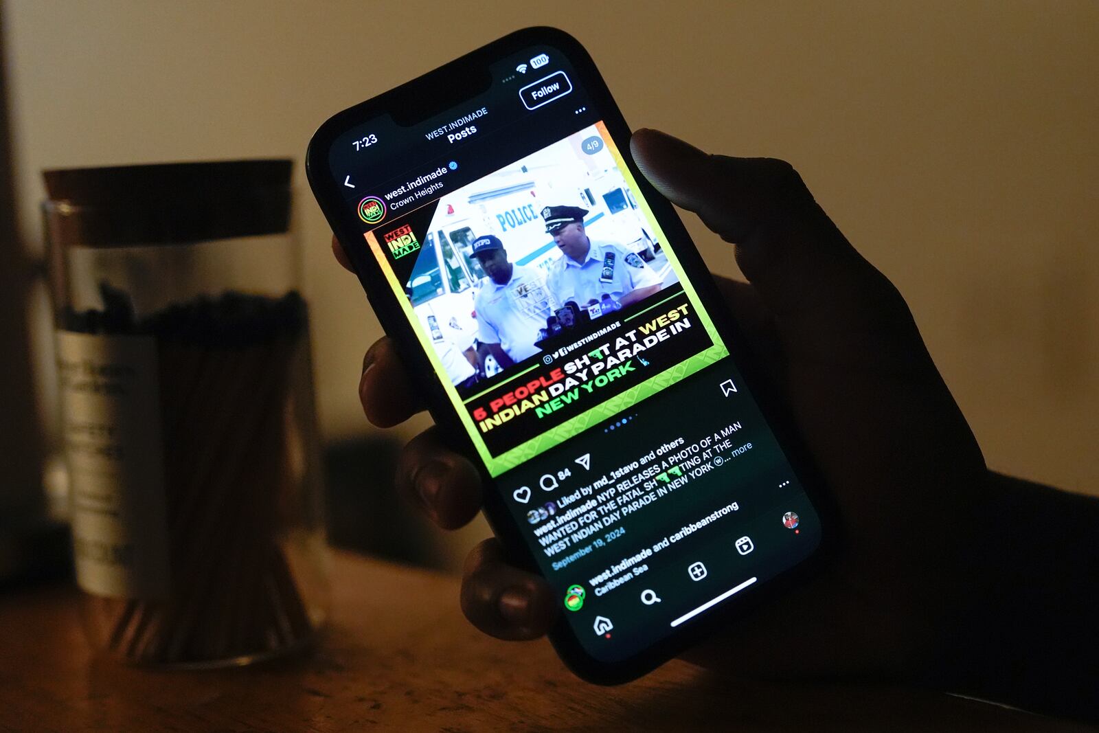 Camden Lee, 16, shows Instagram posts, Tuesday, Jan. 28, 2025, in the Brooklyn borough of New York. (AP Photo/Julia Demaree Nikhinson)