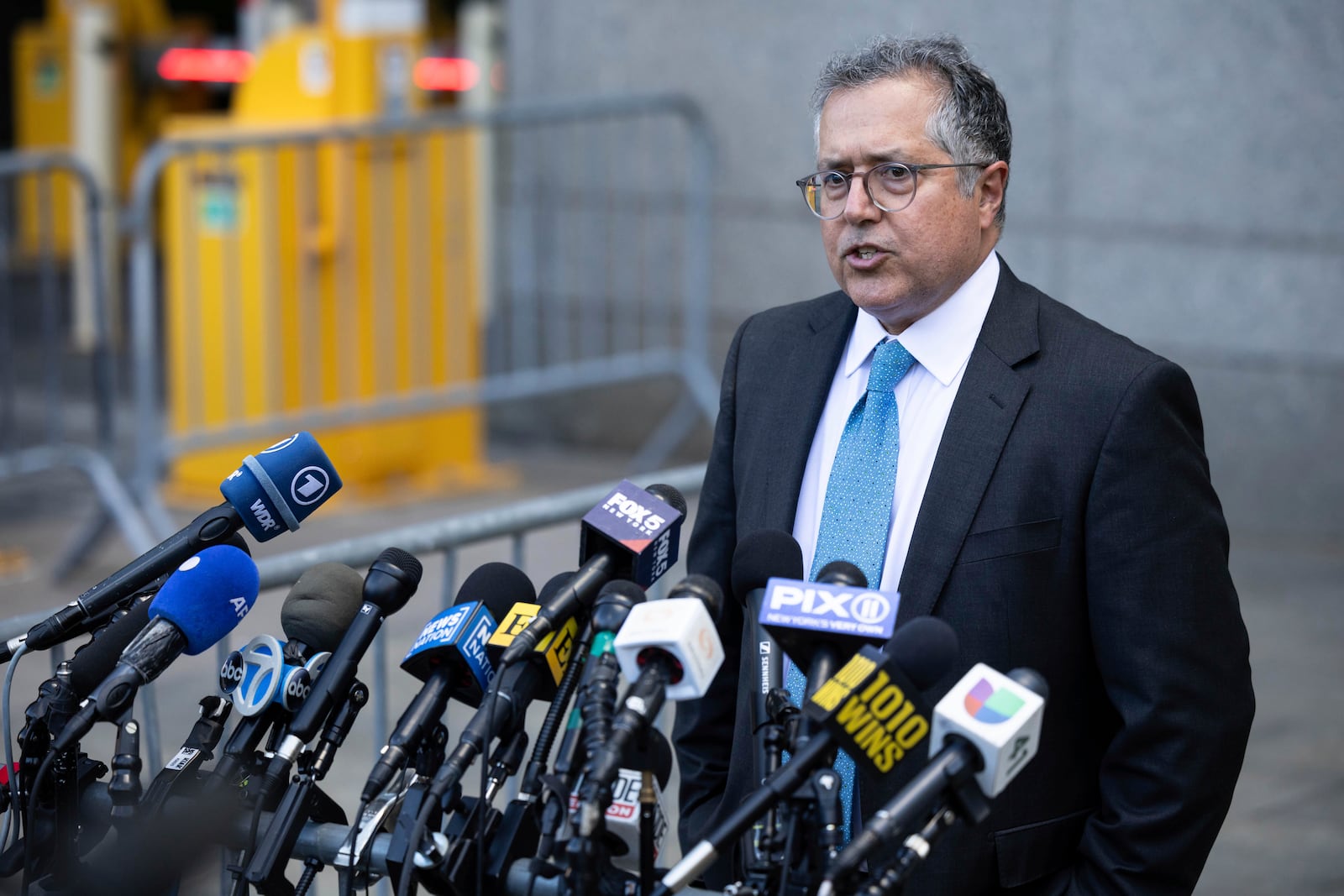 Attorney Marc Agnifilo for hip-hop mogul Sean "Diddy Combs, speaks to the members of media as he exits Manhattan federal court, Thursday, Oct. 10 2024, in New York. (AP Photo/Yuki Iwamura)