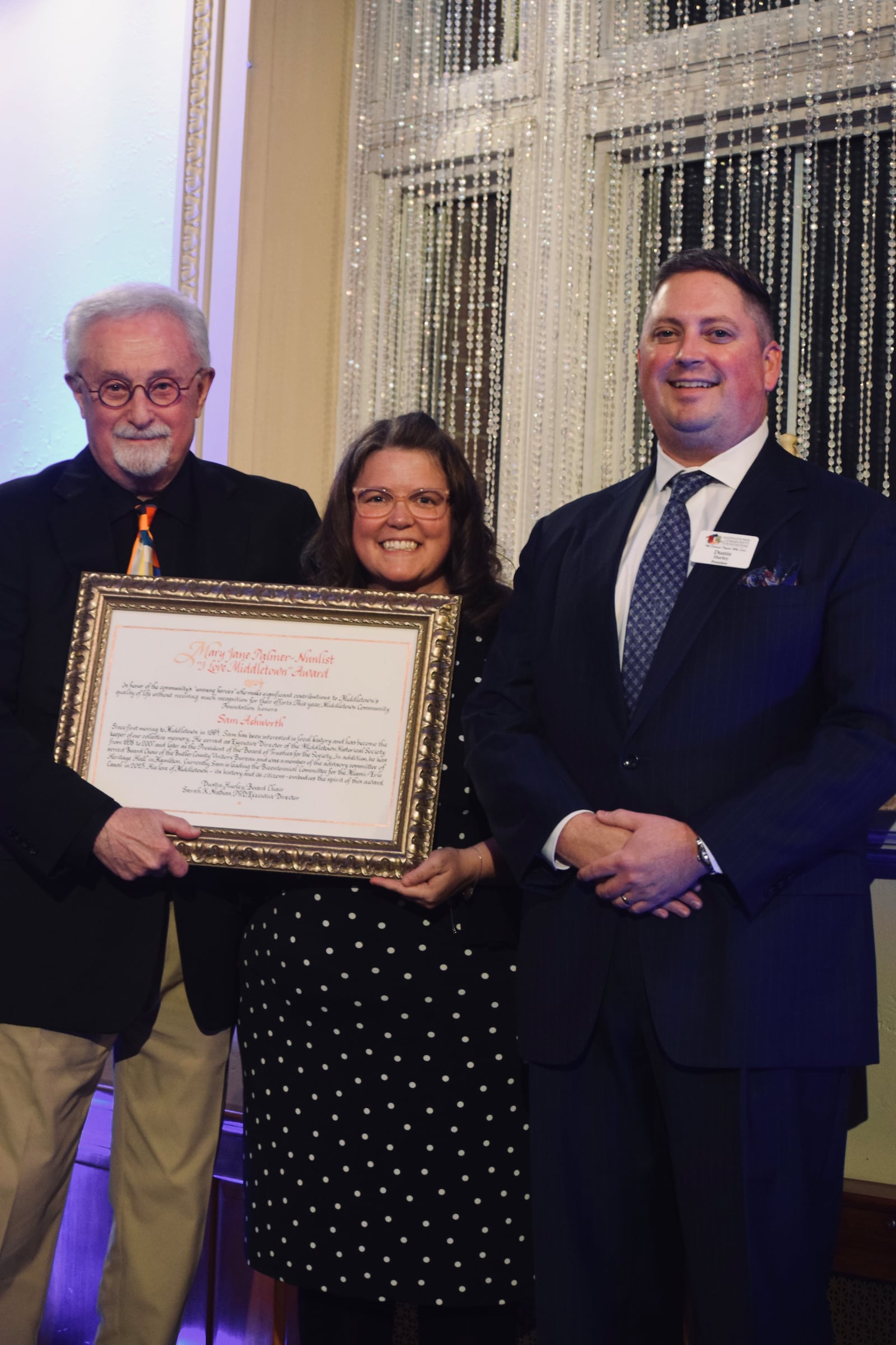 Sam Ashworth (left) is the 2024 of the Middletown Community Foundation 2024 Mary Jane Palmer-Nunlist “I Love Middletown” Award that honors the community’s “unsung heroes” who make significant contributions to Middletown’s quality of life without receiving much recognition. SUBMITTED