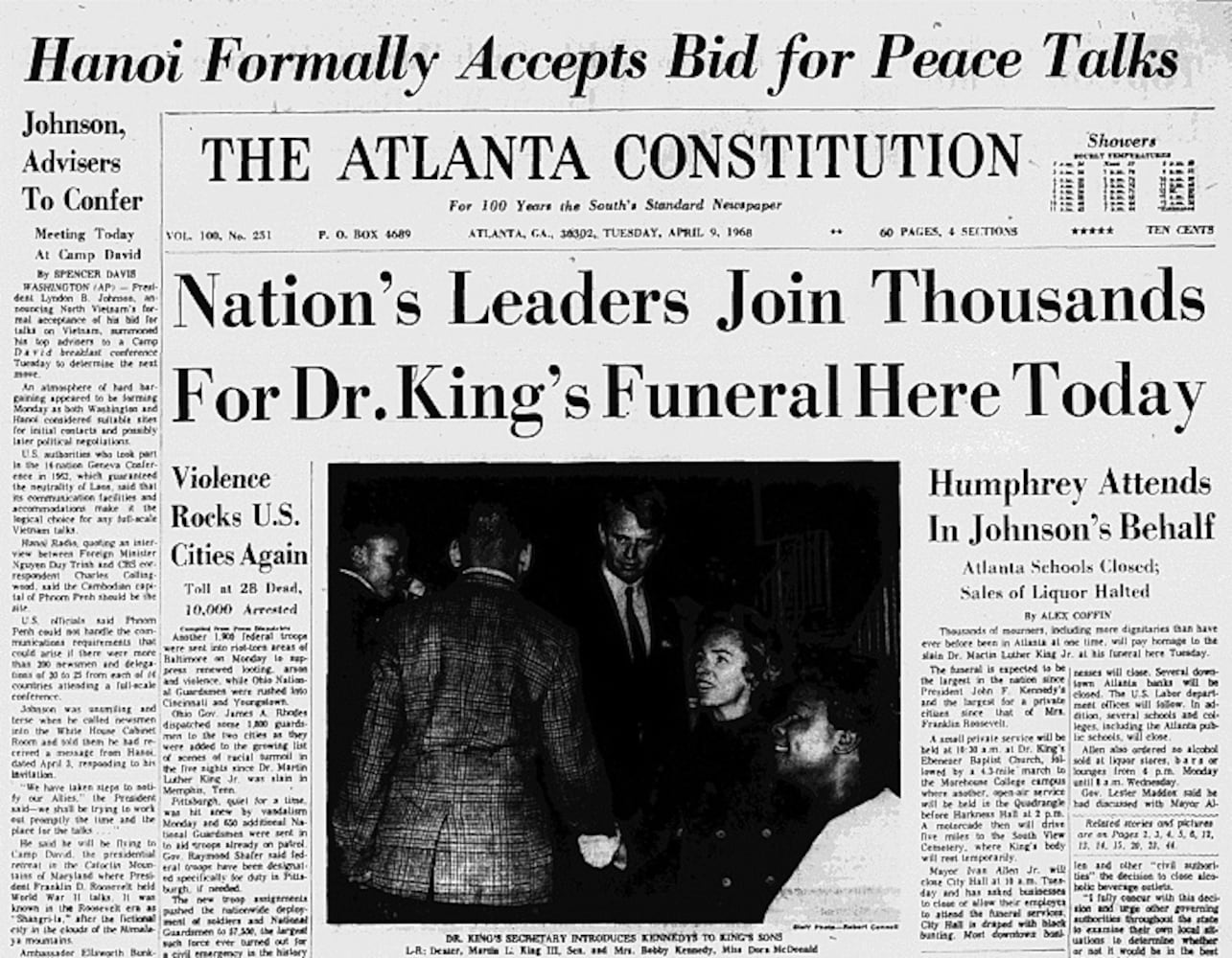 Front pages from Atlanta newspapers in the days after MLK's death