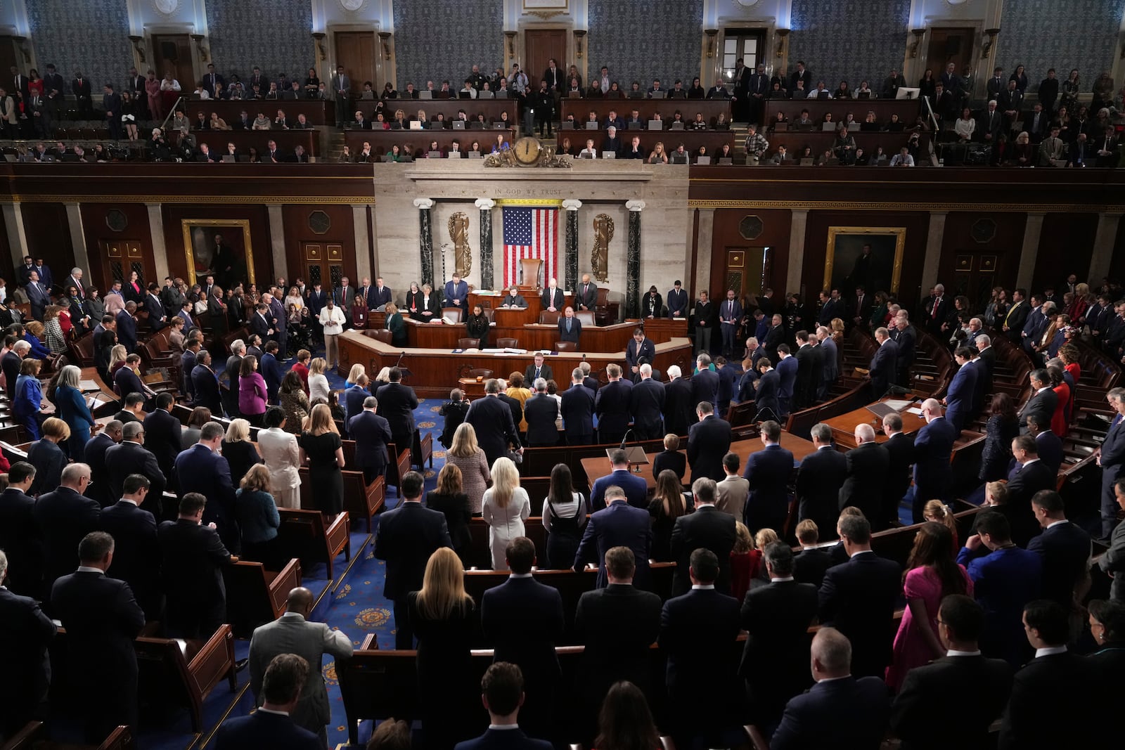 House Chaplain retired Rear Adm. Margaret Kibben offers the opening prayer as the House of Representatives meets to elect a speaker and convene the new 119th Congress at the Capitol in Washington, Friday, Jan. 3, 2025. (AP Photo/Jacquelyn Martin)