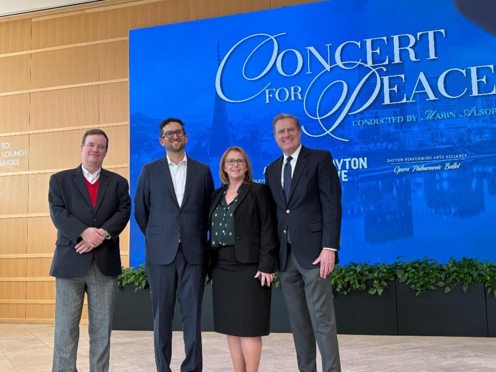 From left: Patrick Nugent, president and CEO of Dayton Performing Arts Alliance; Gabriel van Aalst, president and CEO of Dayton Live, Sue Edwards, president of Wright State University; and Congressman Mike Turner (OH-10). Photo by Russell Florence Jr.