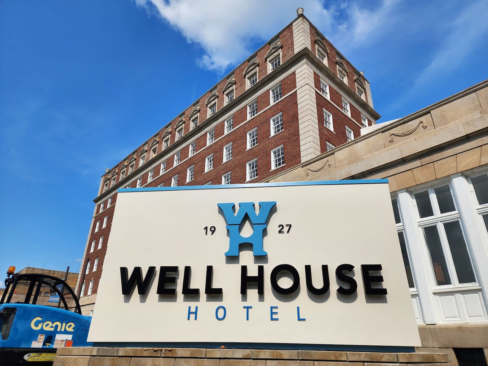 The redevelopment project transforming the former Anthony Wayne building into The Well House Hotel is progressing, and this week, the hotel's marque sign was installed. The 54-room hotel on South Monument Avenue is part of Hilton's Tapestry collection of boutique hotels. The Anthony Wayne was built nearly a century ago as a luxury hotel in downtown Hamilton, but had been converted to apartments in the 1960s. The redevelopment will return the building to its initial purpose. NICK GRAHAM/STAFF