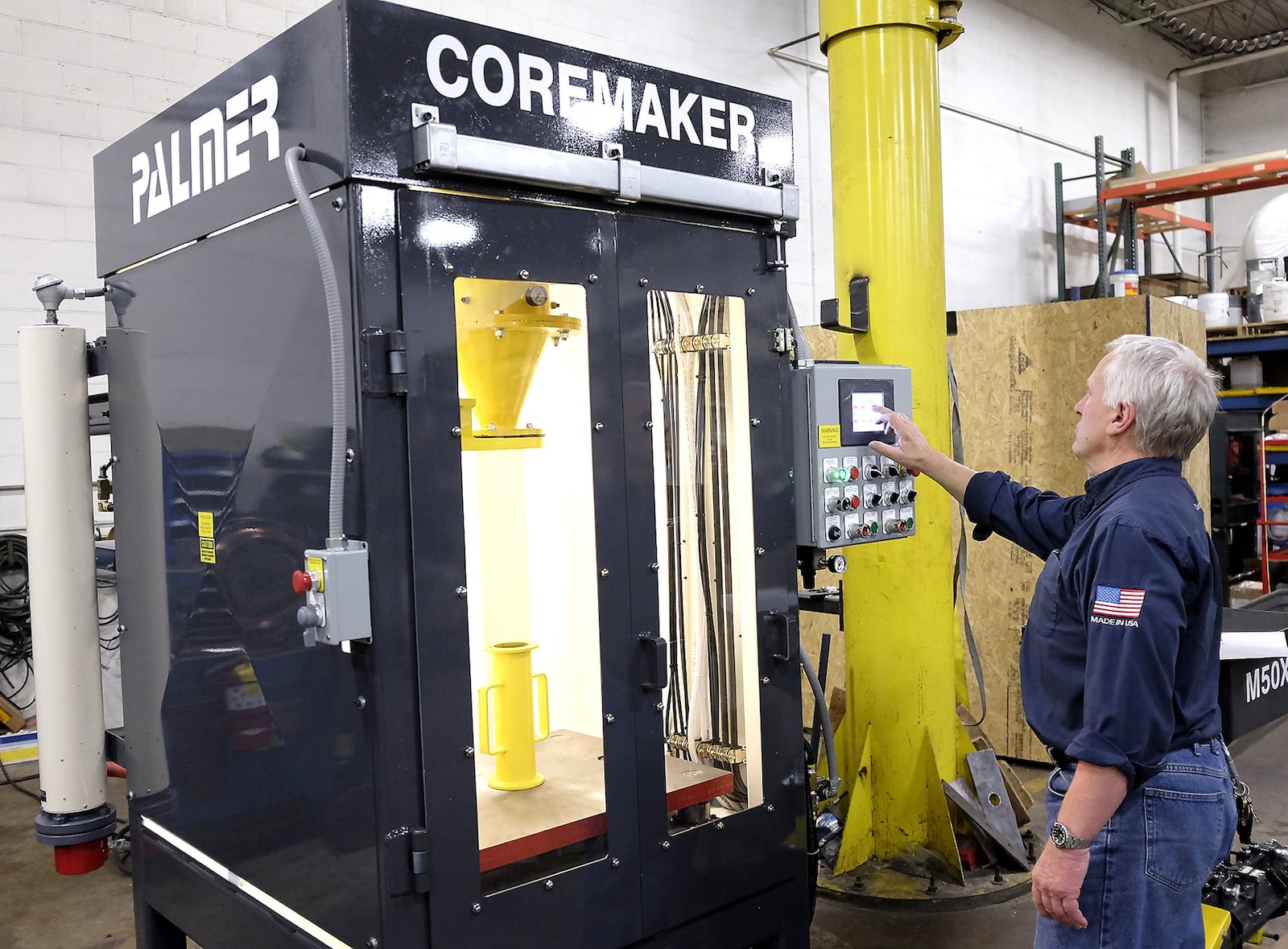 Jack Palmer, owner of Palmer Manufacturing, demonstrates one of the machines his company makes and sell at his Springfield plant. Palmer Manufacturing in Springfield is starting a joint venture with an Italian firm called MAUS. The Italian firm is working with Palmer to form a new third company that will build MAUS products in Springfield. The new company will have about 5 employees, but the average salary will be about $67,000 according to city officials. Bill Lackey/Staff