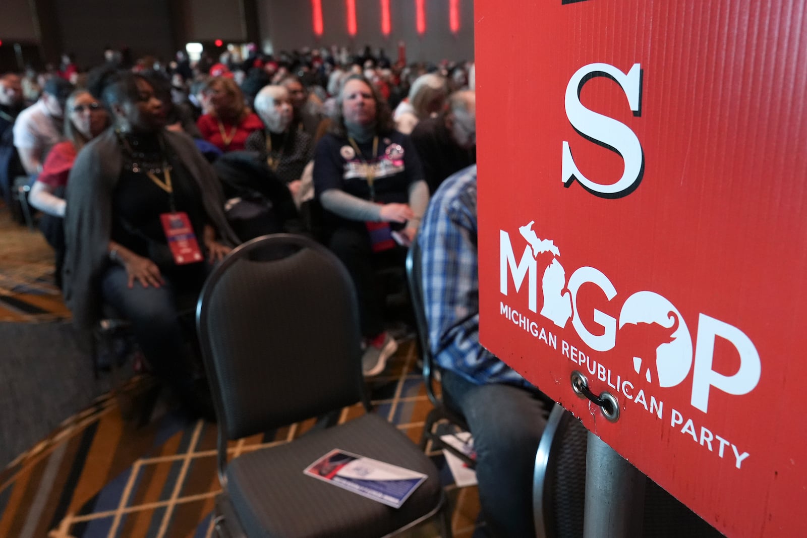 Delegates attend the Michigan Republican Party Convention, Saturday, Feb. 22, 2025, in Detroit. (AP Photo/Paul Sancya)