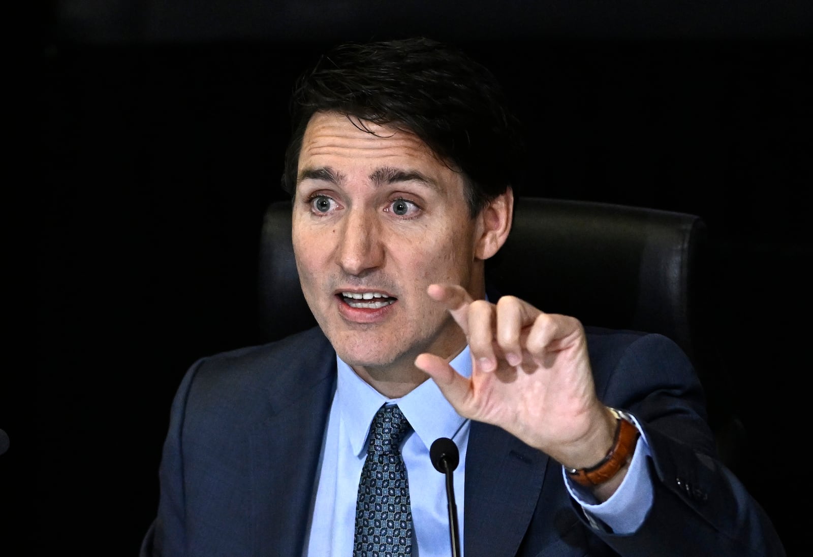 Canada's Prime Minister Justin Trudeau testifies at the Foreign Interference Commission in Ottawa, Ontario, Wednesday, Oct. 16, 2024. (Justin Tang/The Canadian Press via AP)