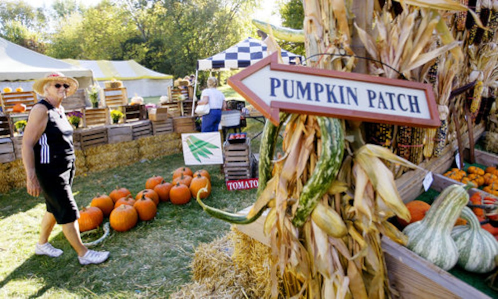 Linda Weymouth of Springfield takes a walk through the pumpkin patch of Tukens Orchard Farm Market at Kiwanis Oktoberfest in West Alexandria on Sunday Oct. 12.