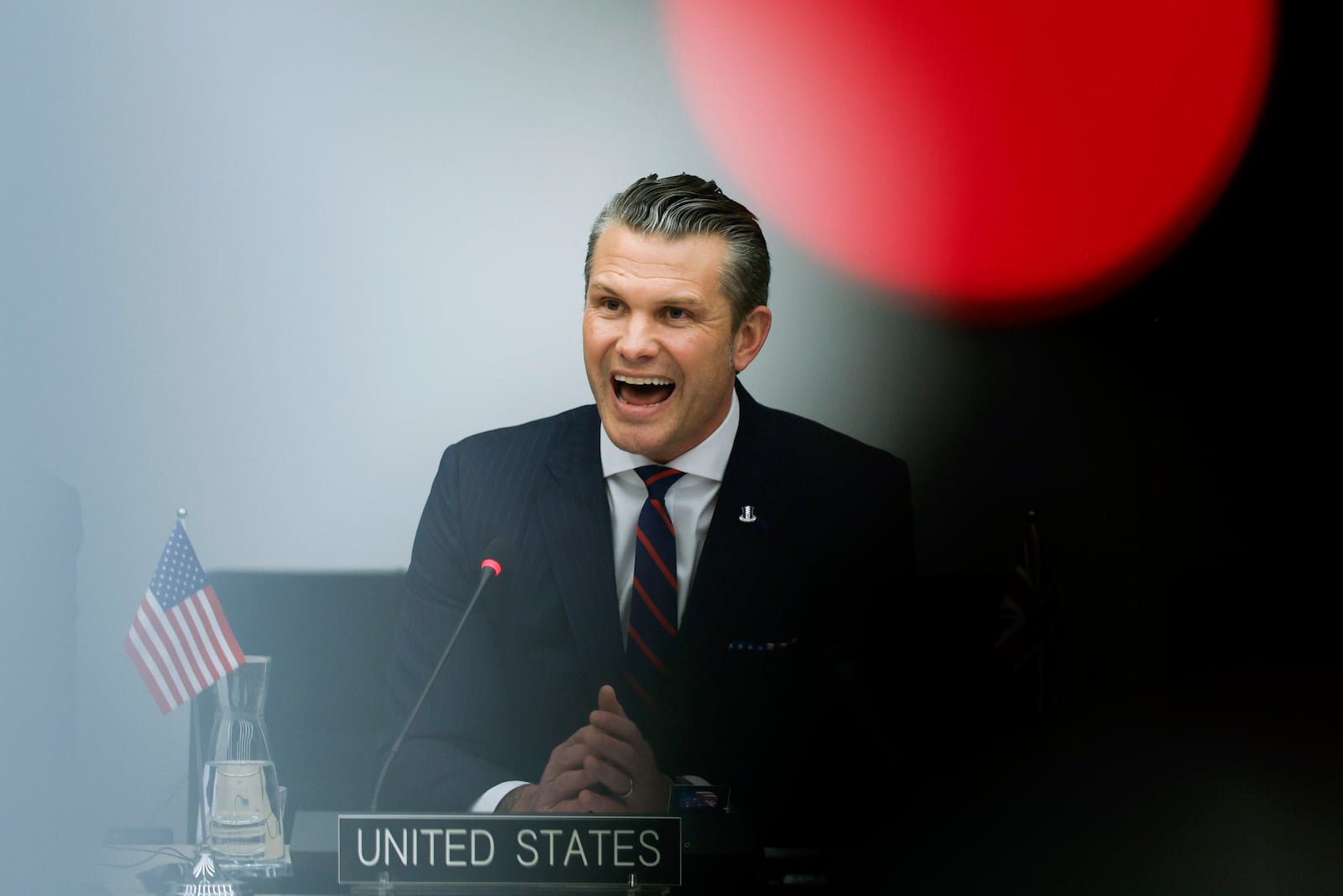 United States Secretary of Defense Pete Hegseth speaks during a meeting of the Ukraine Defense Contact group at NATO headquarters in Brussels, Wednesday, Feb. 12, 2025. (AP Photo/Omar Havana)