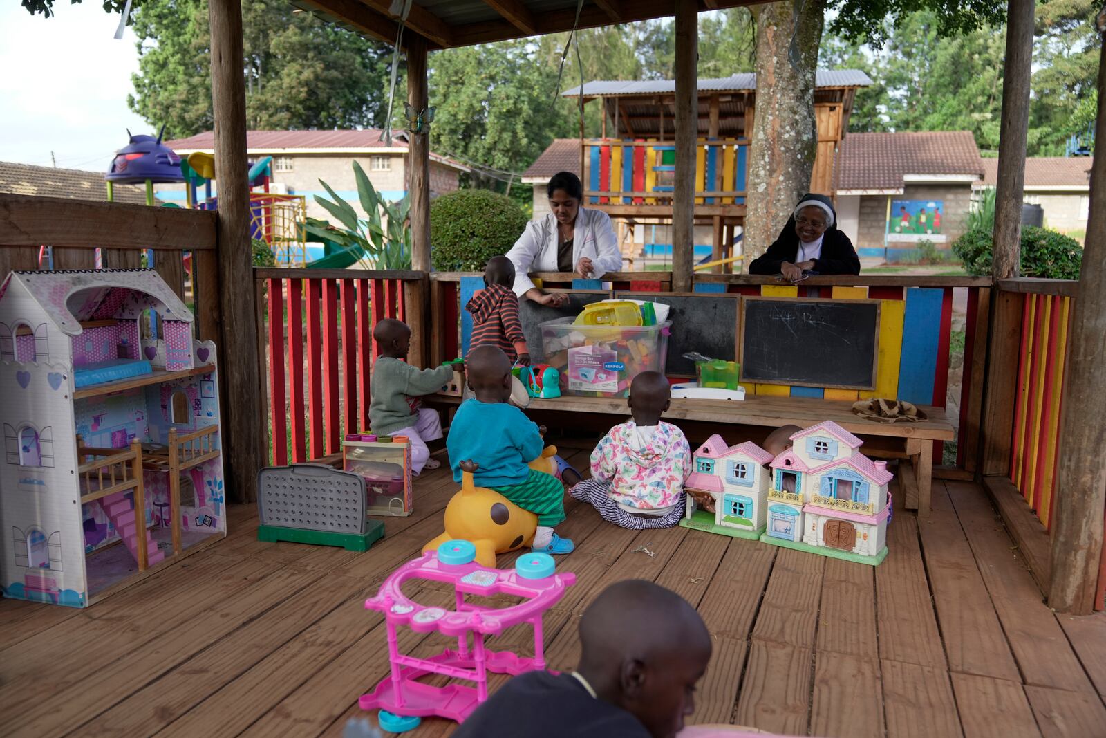 Children play at the Nyumbani Children's Home orphanage which is heavily reliant on foreign donations in Nairobi, Kenya Thursday, Oct. 6, 2025. (AP Photo/Brian Inganga)