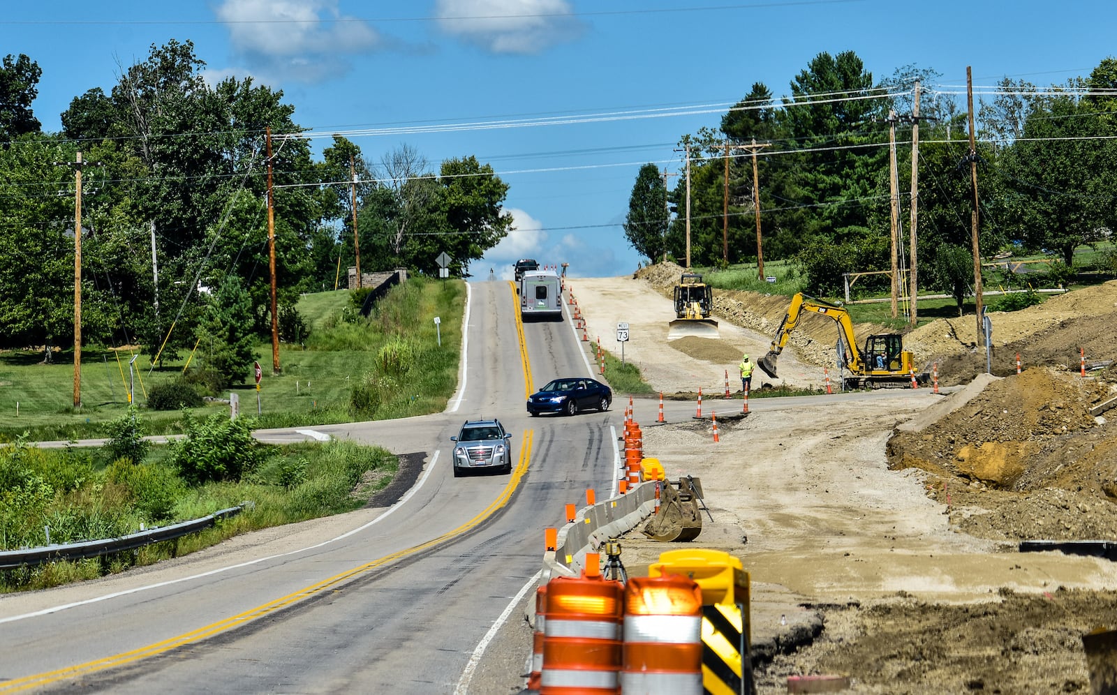 Construction continues at the intersection of Ohio 73 and Jacksonburg Road Wednesday, August 19, 2020. The intersection is expected to close Thursday for 60 days for construction of a roundabout. NICK GRAHAM / STAFF