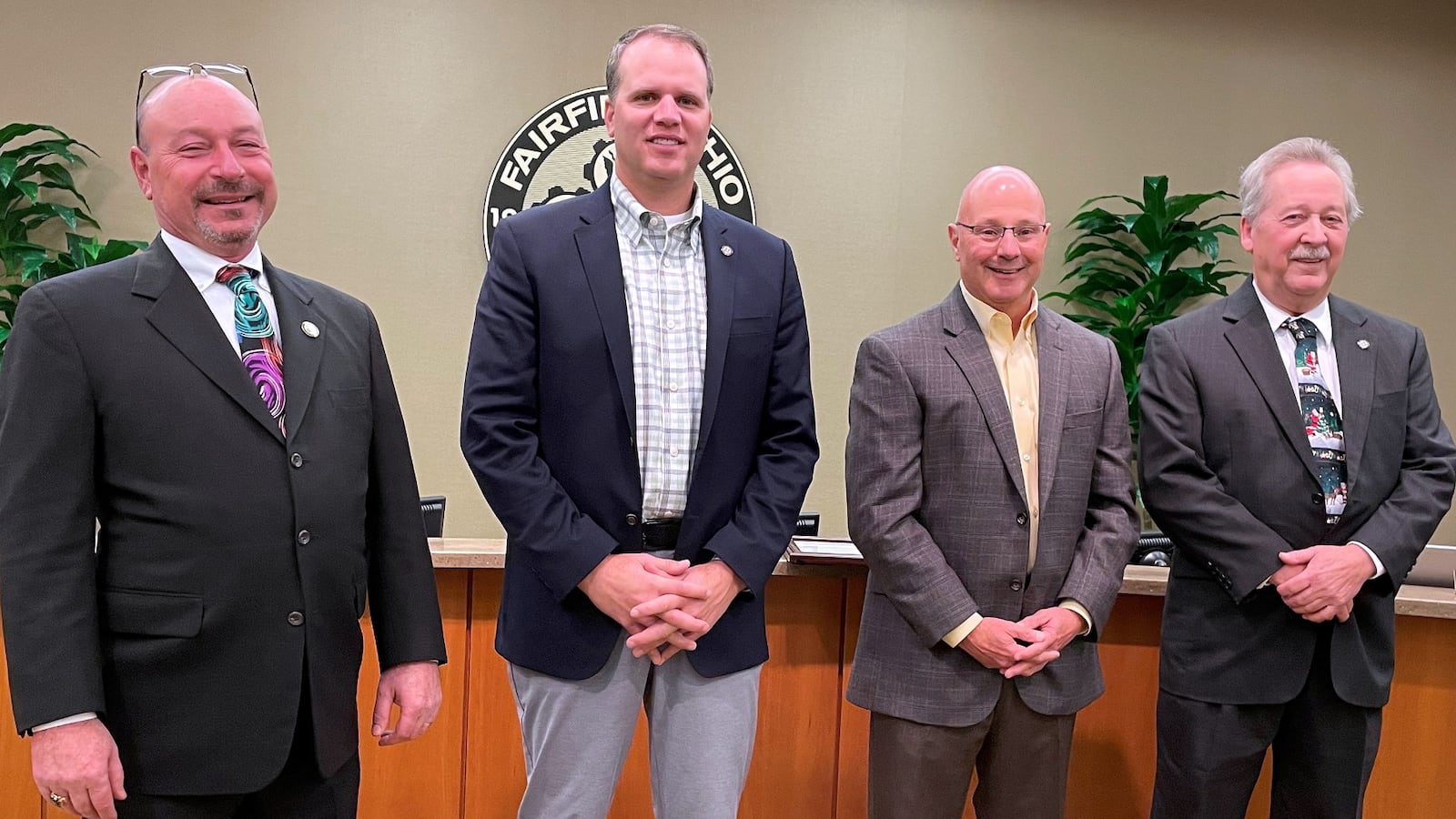 Fairfield City Council honored for our its members on Monday, Dec. 13, 2021. Mayor Steve Miller and Council members Chad Oberson, Mark Scharringhausen, and Bill Woeste will all leave elected office at the end of the year. MICHAEL D. PITMAN/STAFF