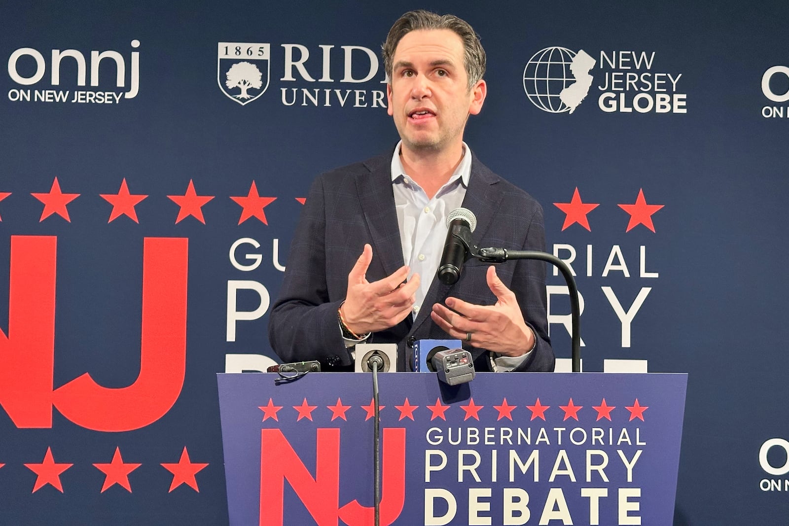 FILE - Jersey City Mayor Steve Fulop speaks after the Democratic gubernatorial debate at Rider University in Lawrenceville, N.J., on Feb. 2, 2025. (AP photo/Mike Catalini, File)