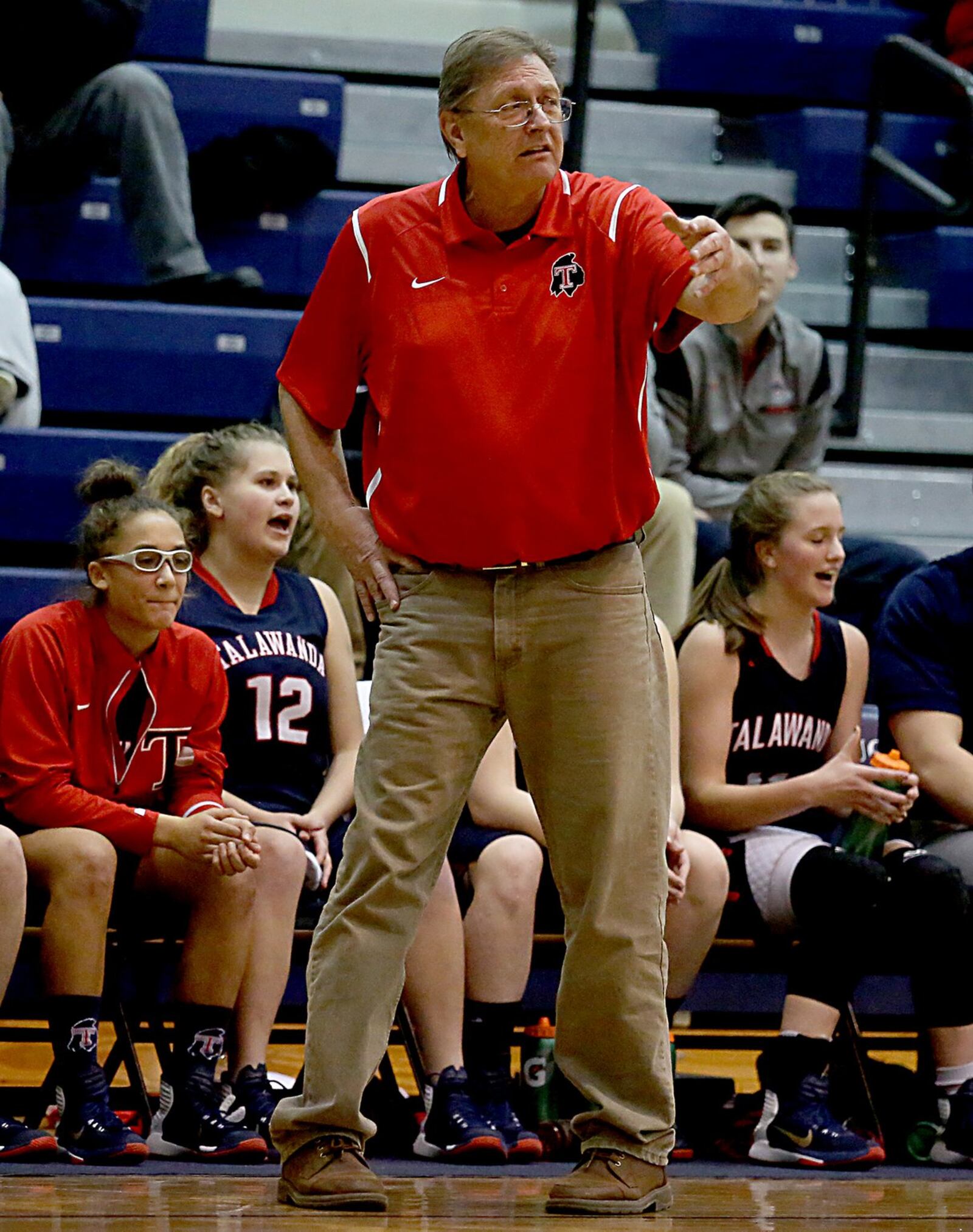 Talawanda coach Tom Head directs his team during Wednesday night’s game against Edgewood at Ron Kash Court in Trenton. CONTRIBUTED PHOTO BY E.L. HUBBARD