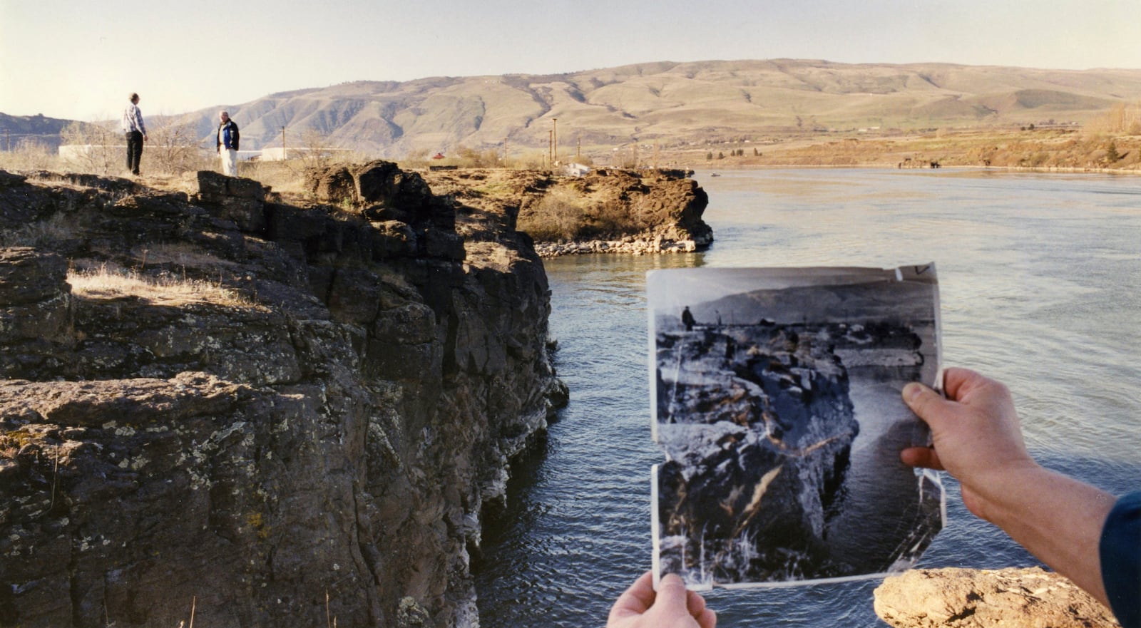 Searchers return to the spot in 1999, where they believed the Martin family may have disappeared and compared the scene with a photo of it from 1959, front. (The Oregonian via AP, file)