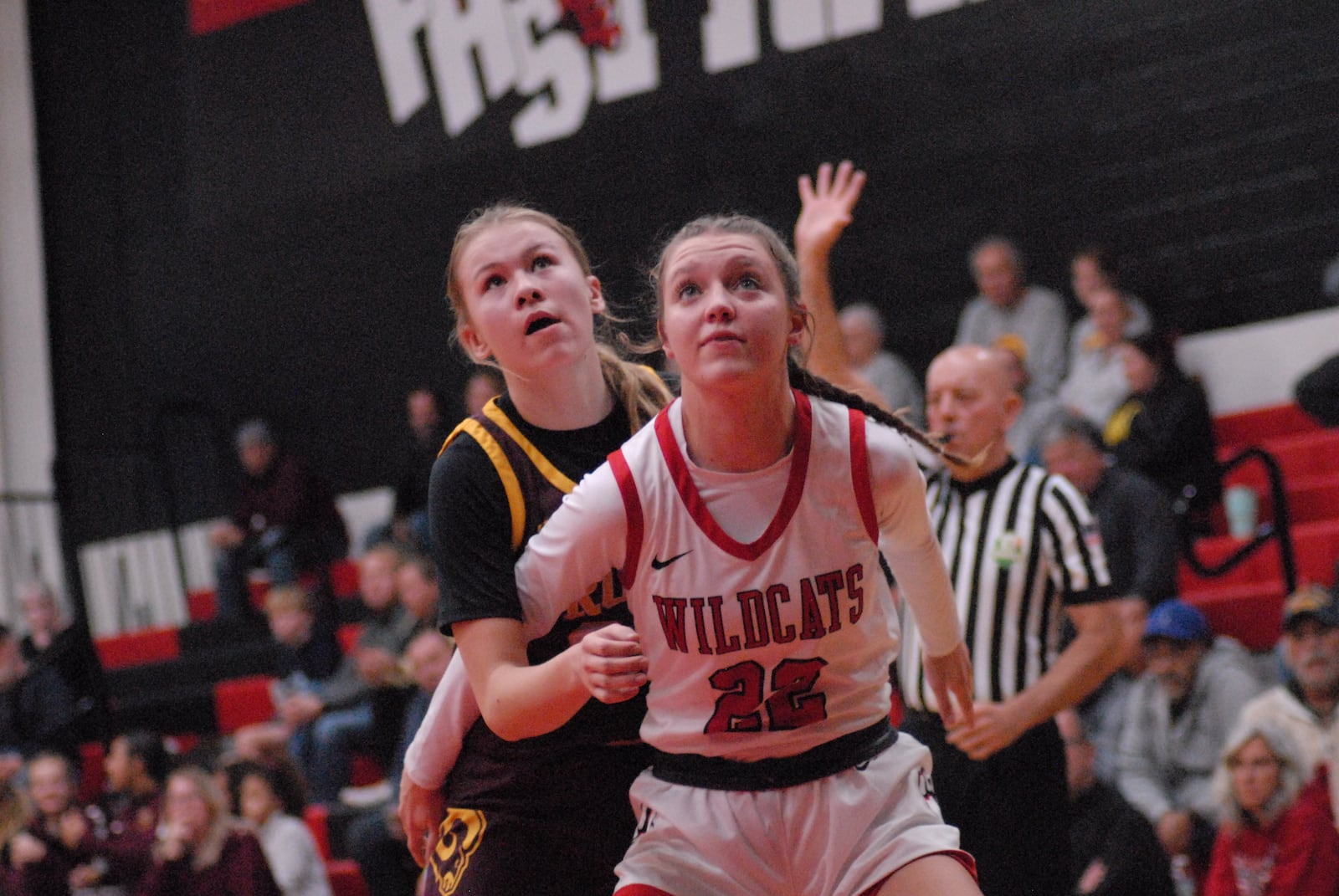 Franklin freshman Sienna Finton (22) boxes out Ross sophomore Sophie Bowers during their game on Thursday night. Chris Vogt/CONTRIBUTED