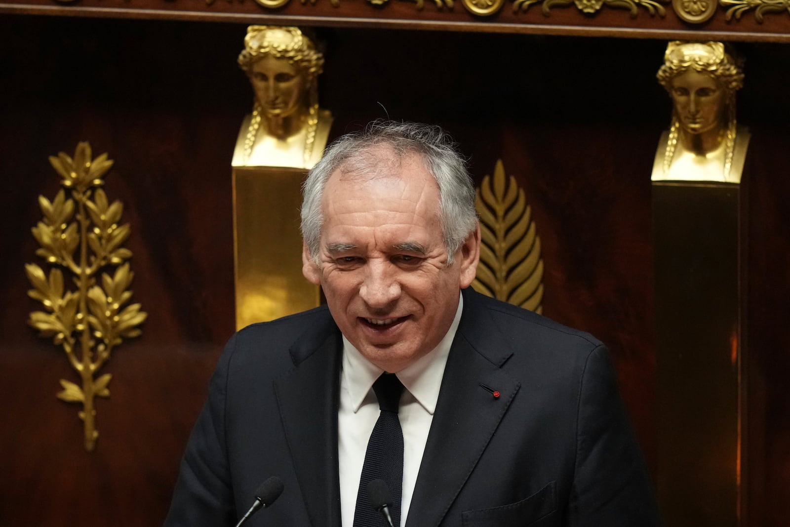 French Prime Minister Francois Bayrou delivers his general policy speech meant to outline his top priorities, Tuesday, Jan. 14, 2025 at the National Assembly in Paris. (AP Photo/Thibault Camus)