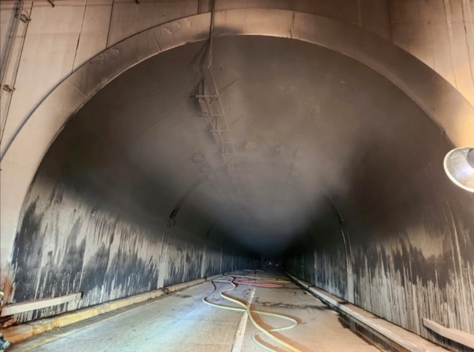 This photo provided by the Wyoming Highway Patrol shows the westbound tunnel of Interstate-80 where a multiple-vehicle crash occurred in Green River, Wyo., on Friday, Feb. 14, 2025. (Wyoming Highway Patrol via AP)