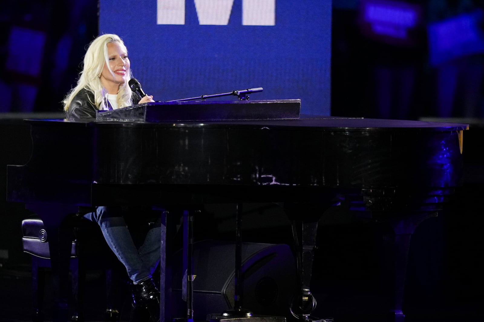 Lady Gaga performs at a campaign rally supporting Democratic presidential nominee Vice President Kamala Harris outside the Philadelphia Museum of Art, Monday, Nov. 4, 2024, in Philadelphia. (AP Photo/Matt Slocum)