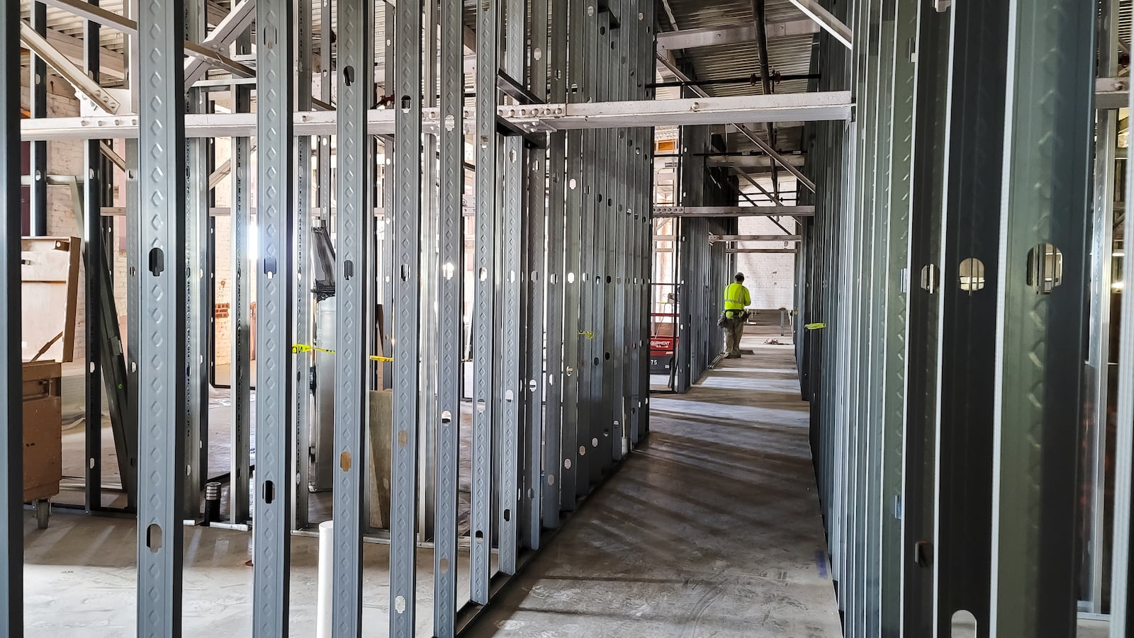 Metal studs from Matandy Steel, shown here, are being used to frame the 233-room hotel at the Spooky Nook Sports Champion Mill complex. NICK GRAHAM / STAFF