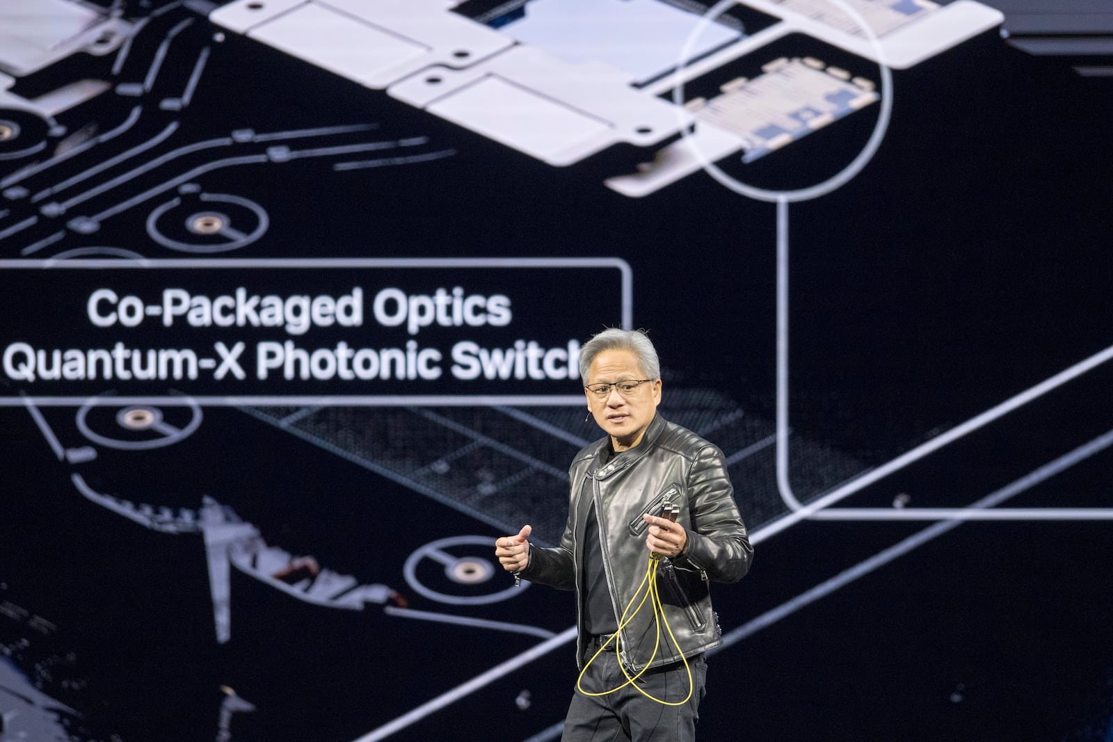 CEO Jensen Huang talks during the keynote address of Nvidia GTC Tuesday, March 18, 2025, in San Jose, Calif. (AP Photo/Nic Coury)