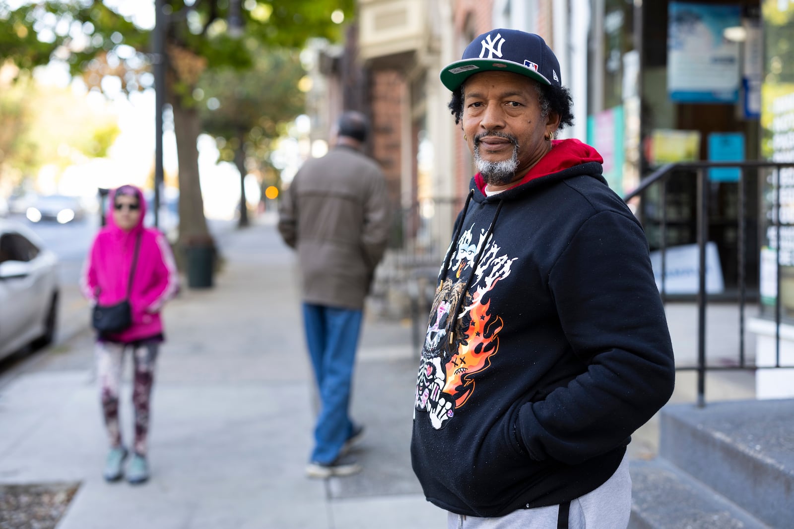 Dominican American voter Franklin Encarnacion, 58, who plans to vote for Democratic nominee Vice President Kamala Harris in the 2024 presidential election, poses in Allentown, Pa., Tuesday, Oct. 15, 2024. (AP Photo/Ryan Collerd)