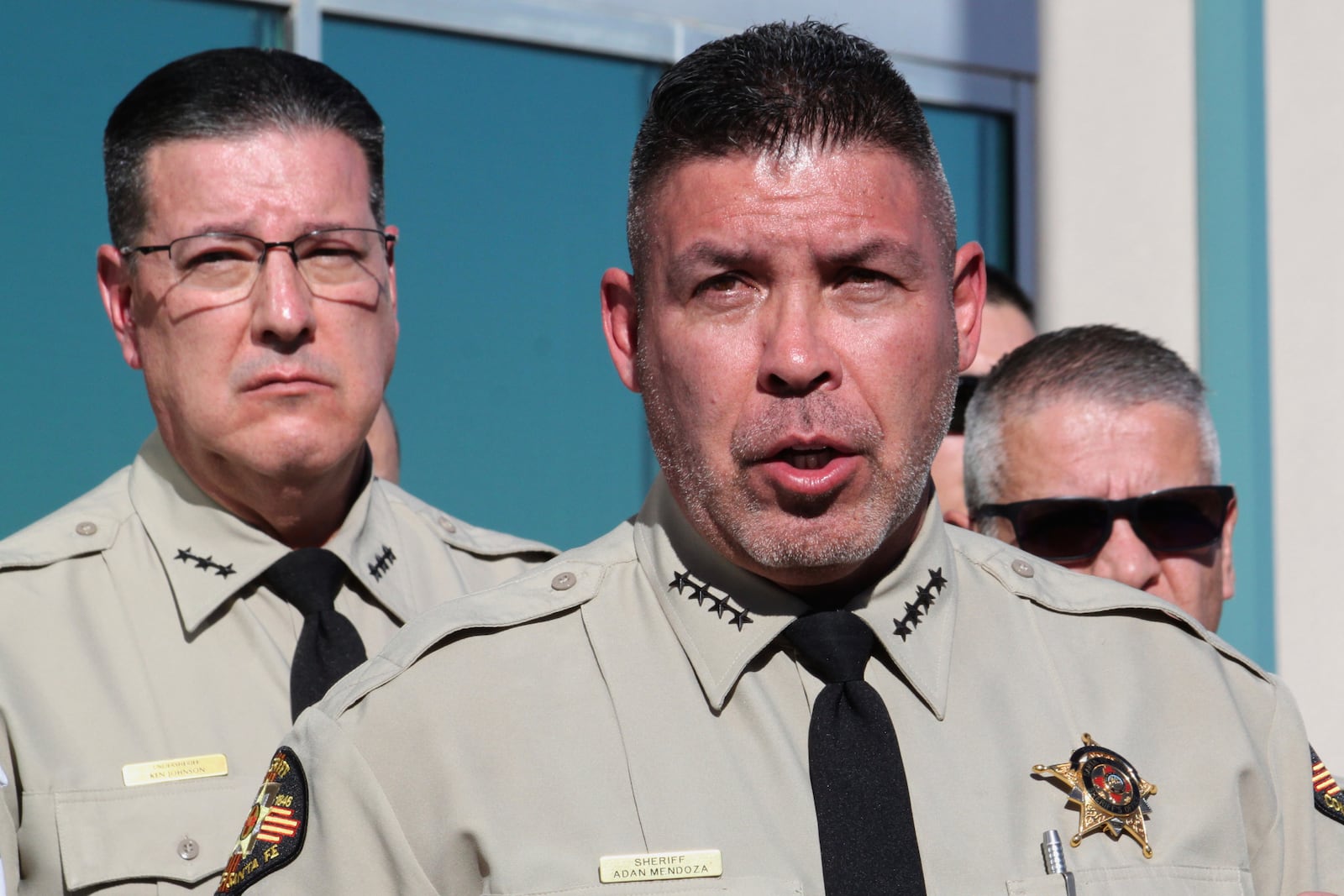 Santa Fe County Sheriff Adan Mendoza answers questions about the investigation into the deaths of actor Gene Hackman and his wife Betsy Arakawa during a news conference in Santa Fe, N.M., Friday, Feb. 28, 2025. (AP Photo/Susan Montoya Bryan)