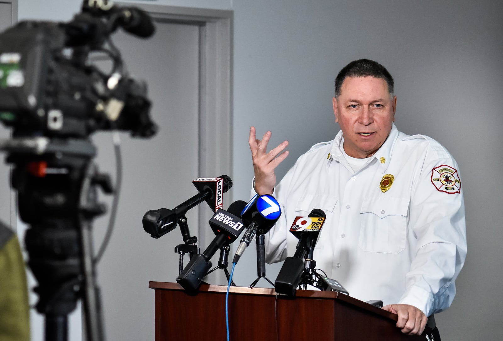 Middletown Fire Chief Paul Lolli speaks during a press conference Thursday, Jan. 2, 2020 regarding a fire destroyed parts of the vacant former Middletown Paperboard building on New Yearâs Day. NICK GRAHAM / STAFF