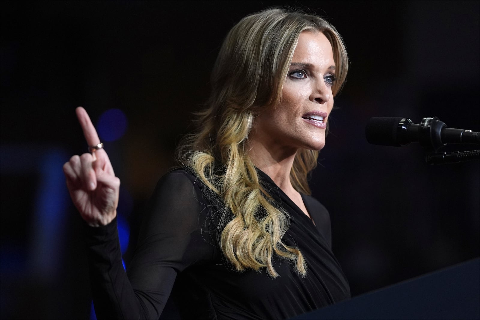 Megyn Kelly speaks at a campaign rally with Republican presidential nominee former President Donald Trump at PPG Paints Arena, Monday, Nov. 4, 2024, in Pittsburgh, Pa. (AP Photo/Evan Vucci)