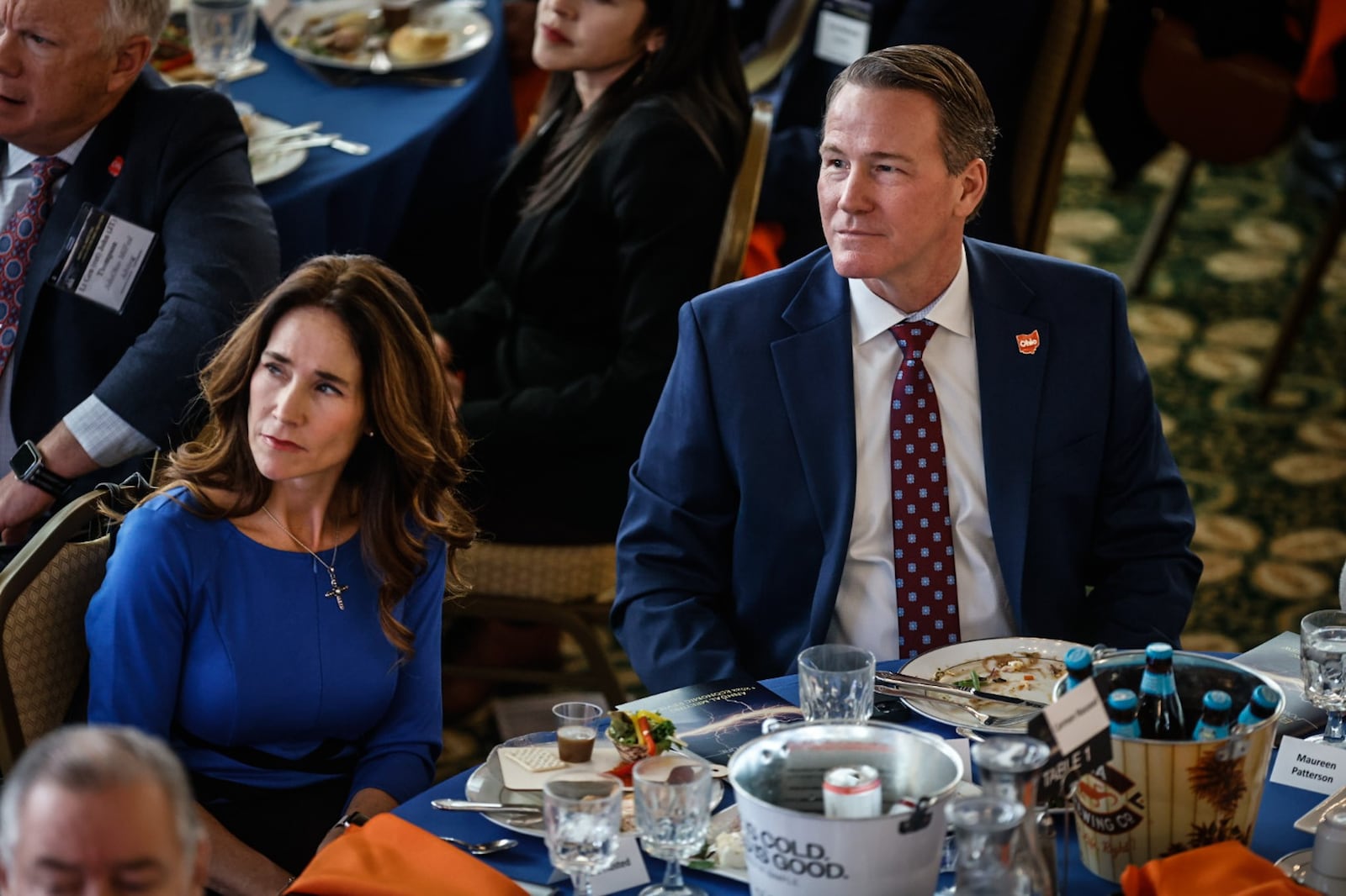 Ohio Lt. Gov. Jon Husted is pictured here with his wife, Tina Husted, at the Dayton Development Coalition annual meeting Wednesday February 8, 2023, at Carillon Historical Park. After the event Husted spoke to reporters about a proposal requiring social media companies to get parental consent before allowing children under age 16 to use their platforms.  JIM NOELKER/STAFF