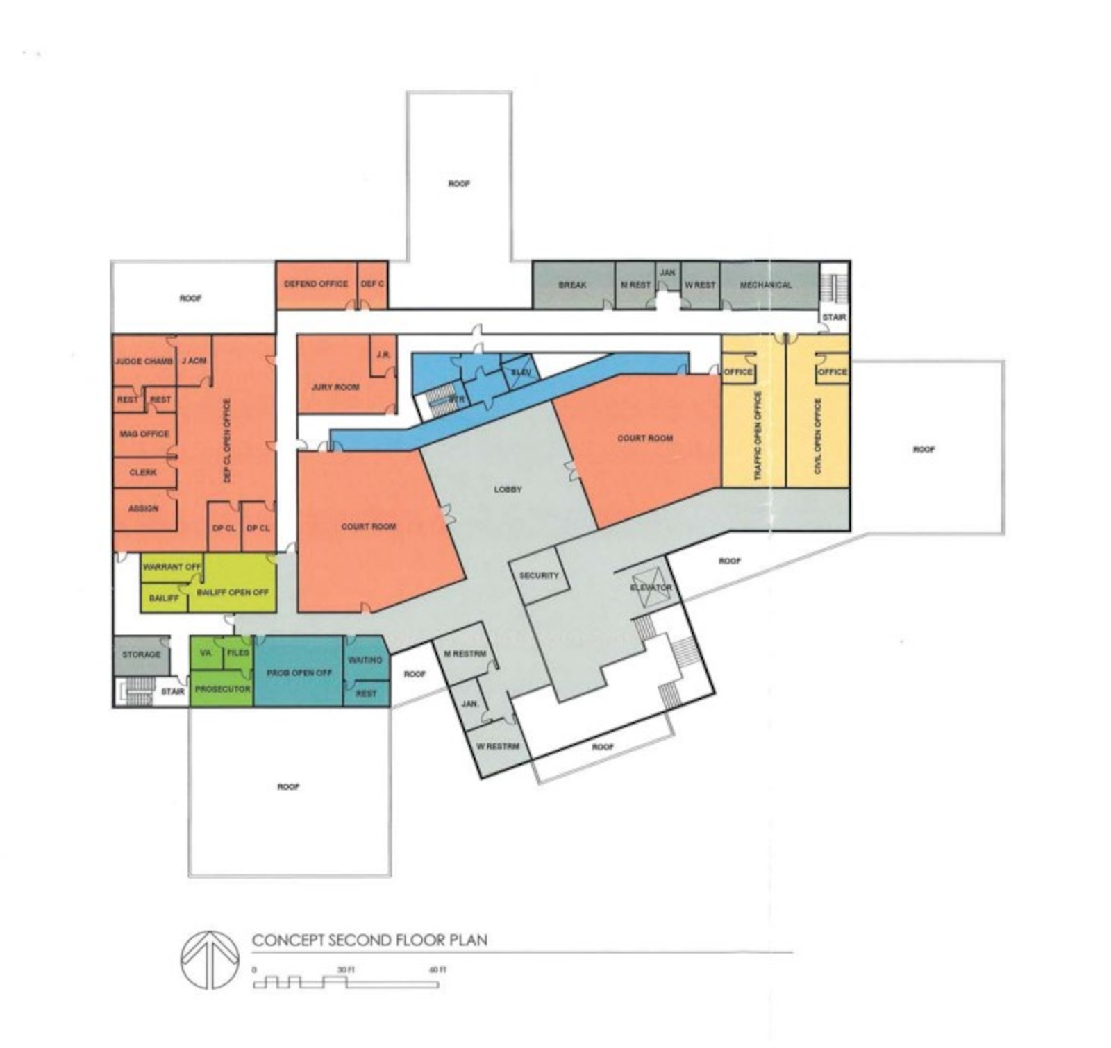 Pictured are the 2016 drawings from the proposed Hamilton Justice Center. City officials say the facility won't be much different than what was designed in 2016. A contract for a project manager could be signed as early as Friday, April 8, 2022. Pictured is the second floor of the proposed justice center. PROVIDED