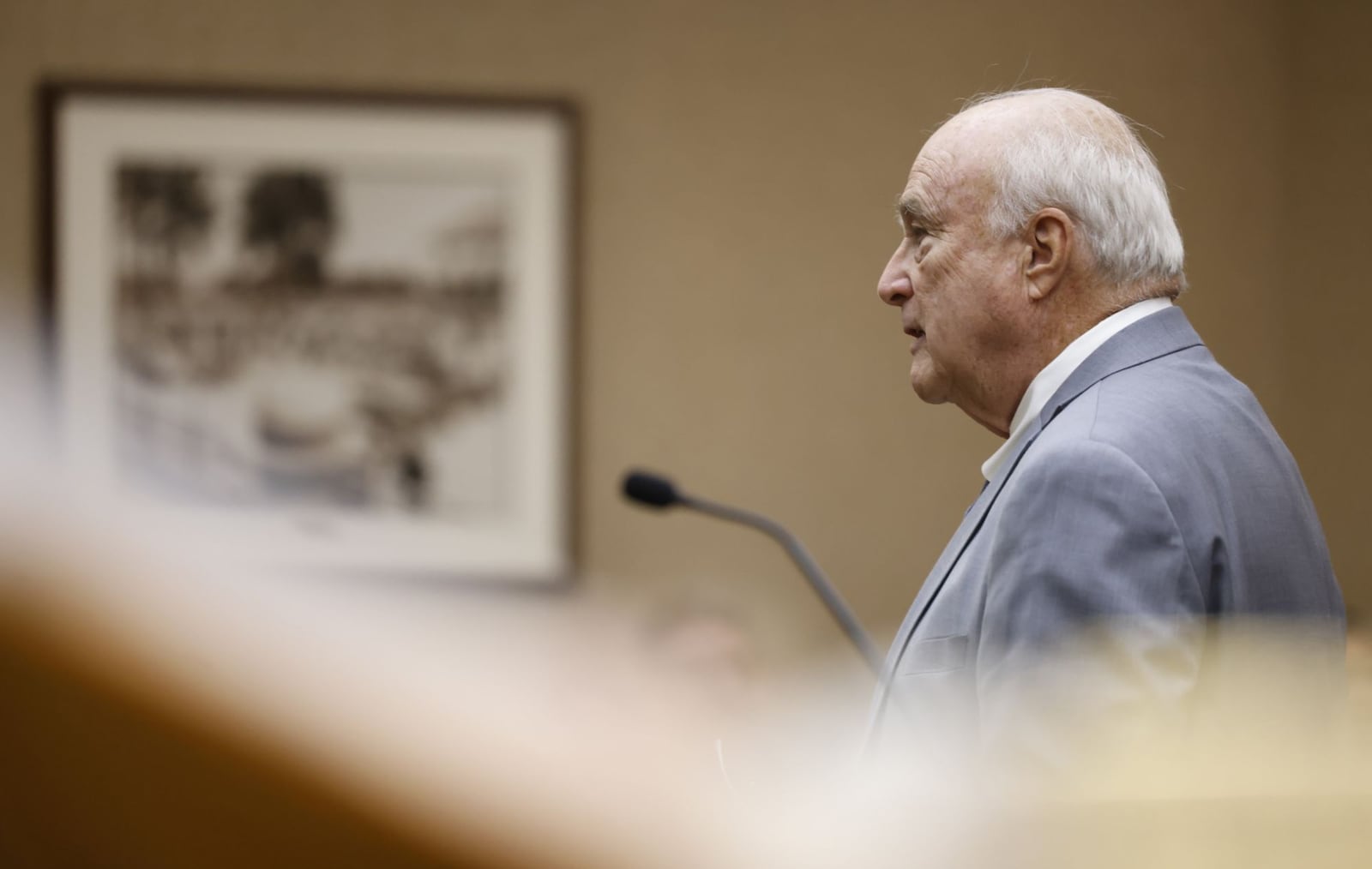 Butler County Prosecutor Michael Gmoser delivers opening statements Tuesday in Butler County Common Pleas Court in the aggravated murder trial of Brandon Davis. NICK GRAHAM/STAFF