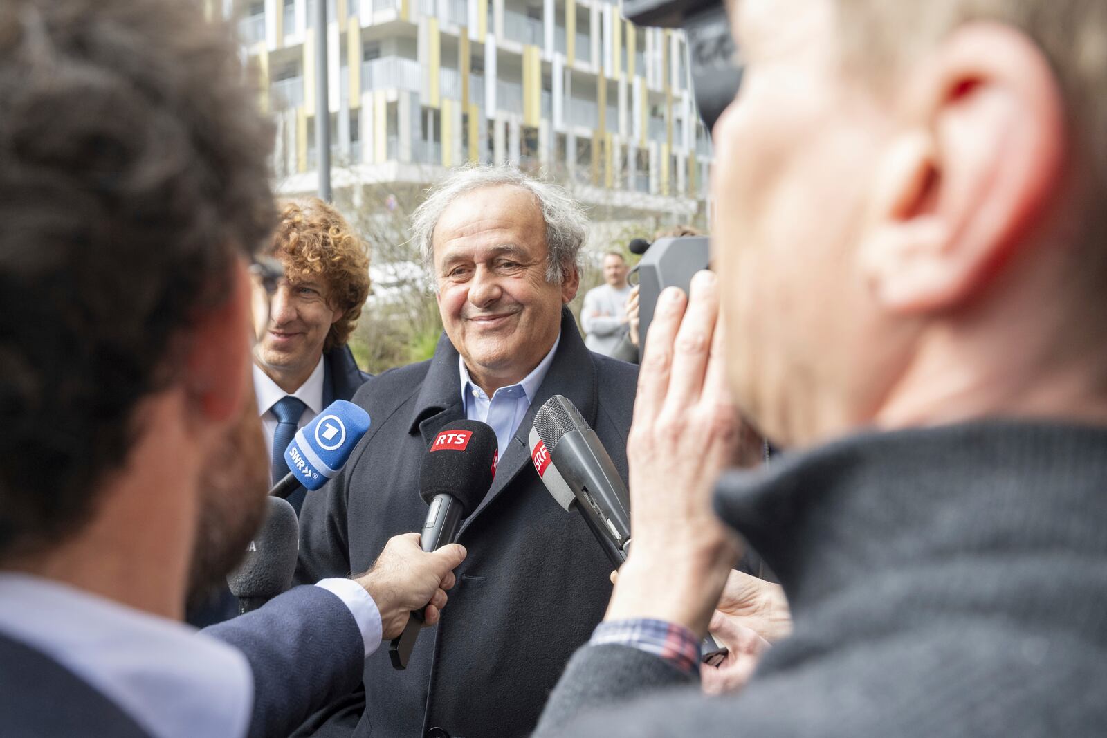 Former UEFA President, Michel Platini after the verdict at the special appeals court, in Muttenz, Switzerland, Tuesday, March 25, 2025. (Urs Flueeler/Keystone via AP)