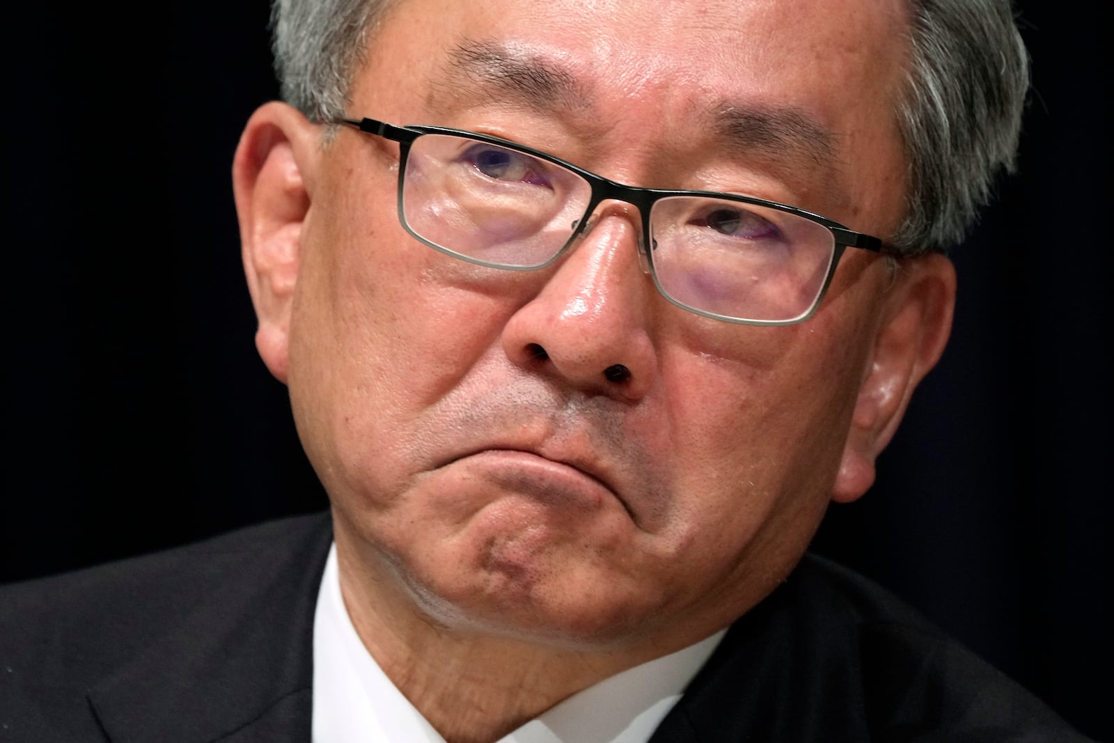 Ryunosuke Endo, vice chairman of the Board of Fuji Television Network, listens to a question during a news conference at the Fuji Television headquarters in Tokyo, Monday, Jan. 27, 2025. (AP Photo/Eugene Hoshiko)