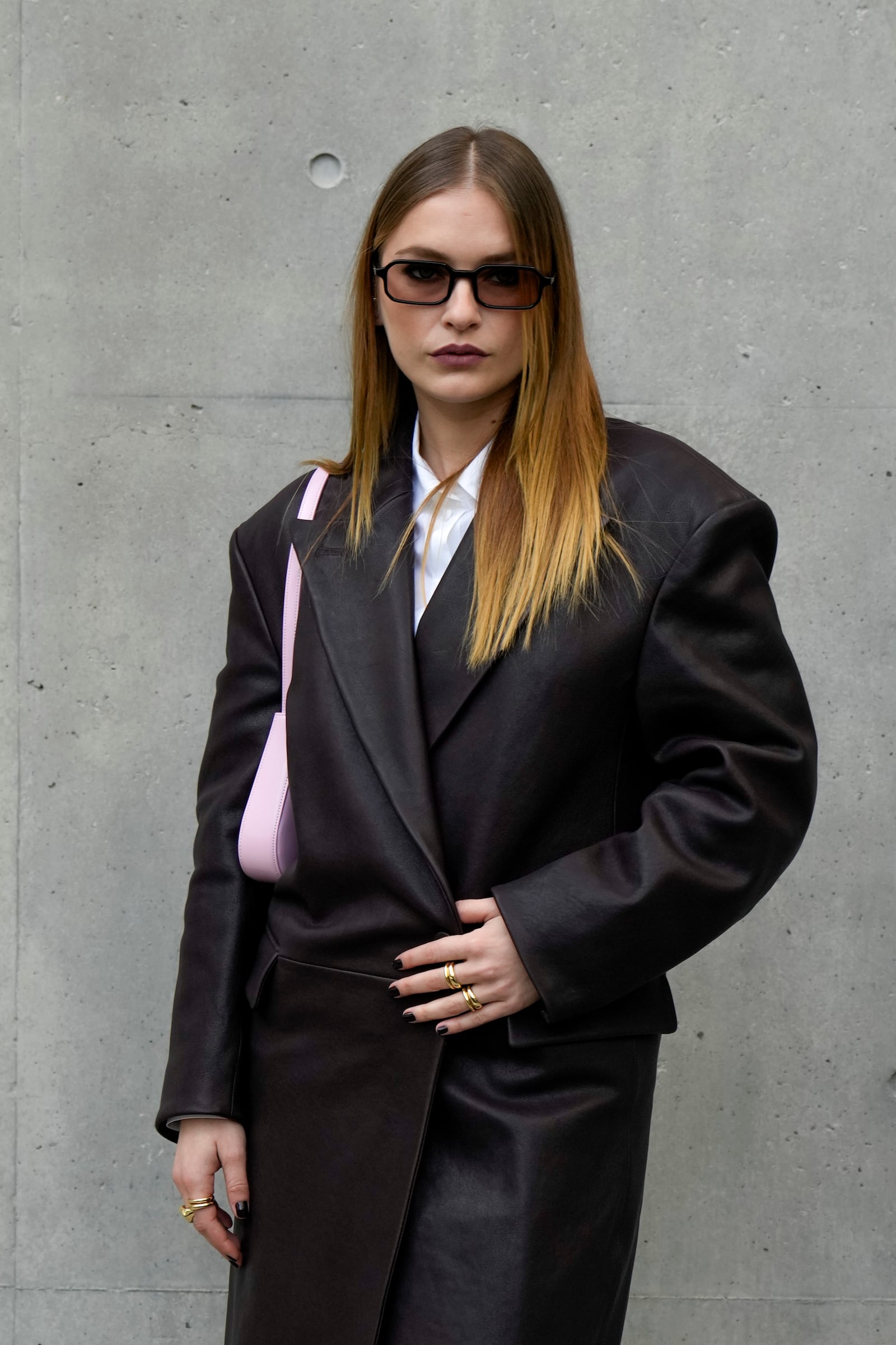 Camille Razat poses for photographers upon arrival at the Emporio Armani Fall/Winter 2025-2026 Womenswear collection presented in Milan, Italy, Thursday, Feb. 27, 2025. (AP Photo/Luca Bruno)