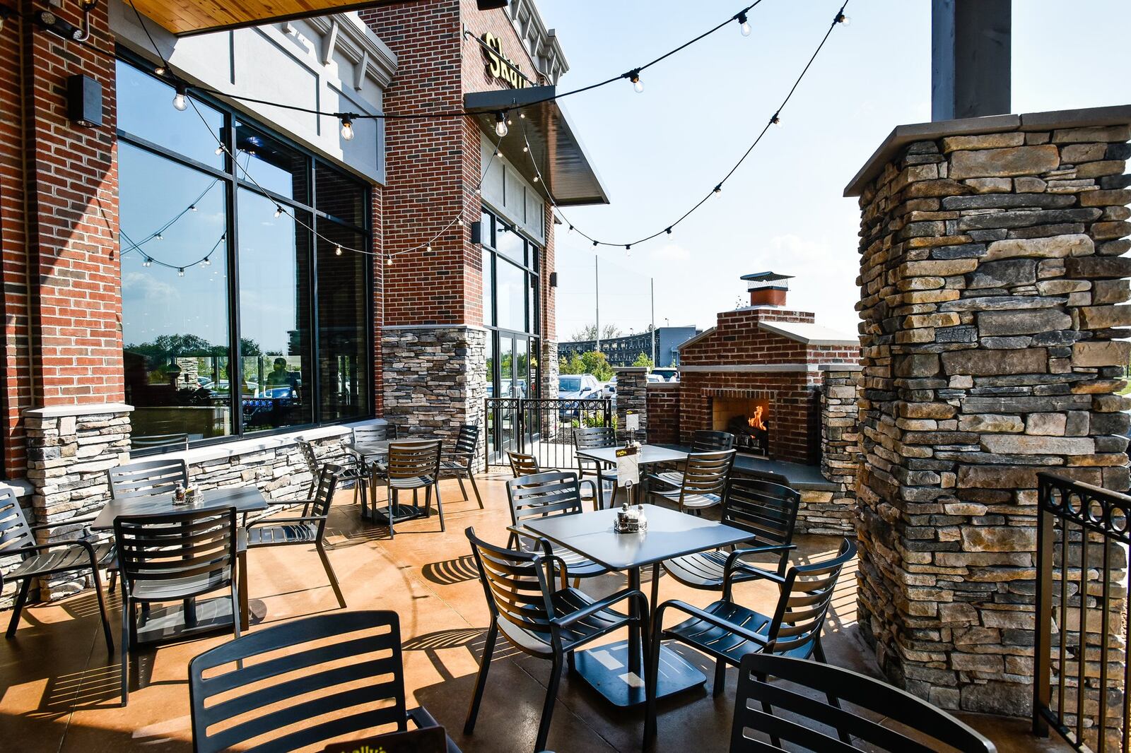 Skally’s restaurant in West Chester Twp. features a patio with a fireplace.