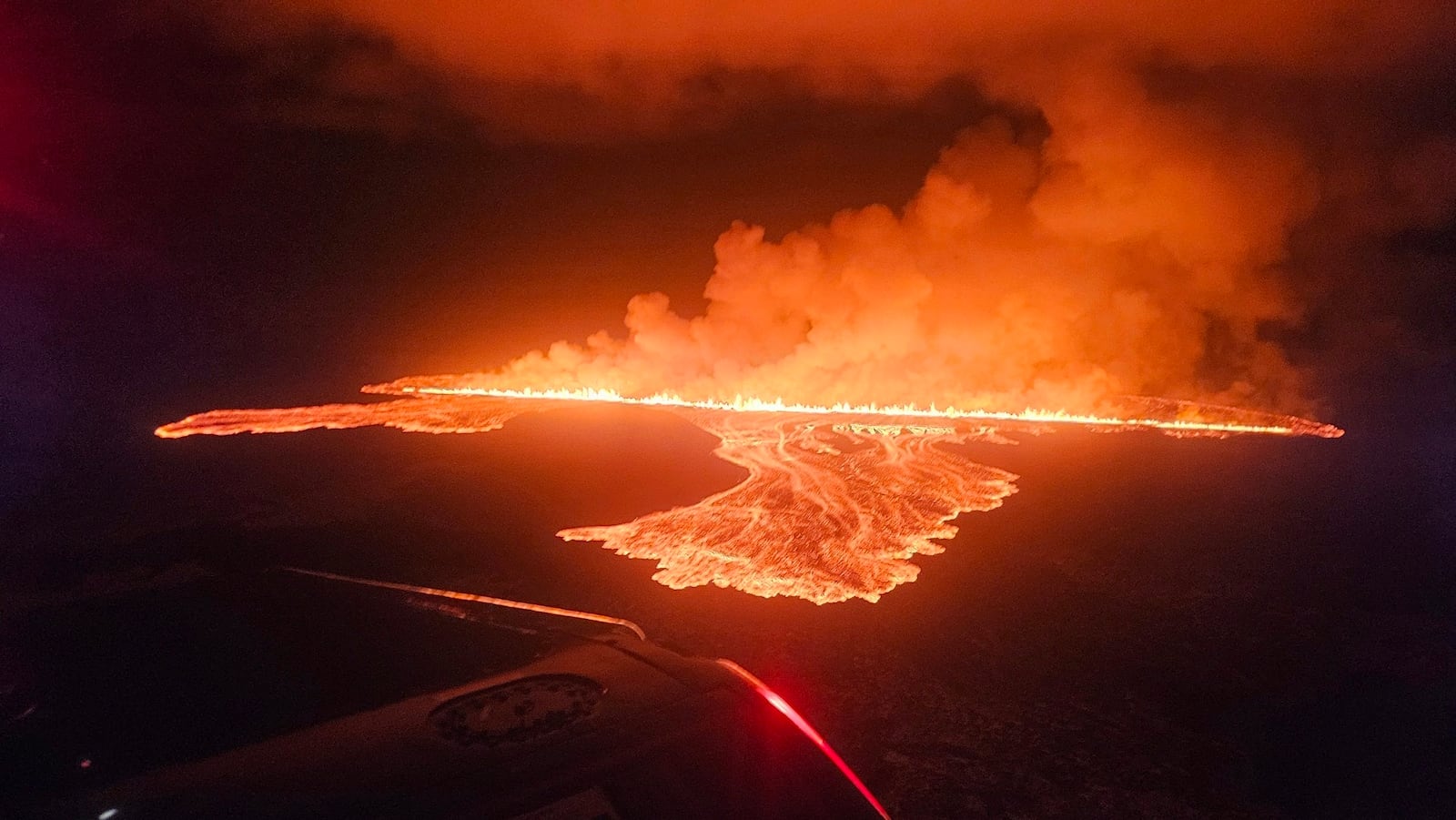 This photograph provided by Civil Protection in Iceland shows a new volcanic eruption that started on the Reykjanes Peninsula in Iceland, Wednesday, Nov.20, 2024. (Civil Protection in Iceland via AP)